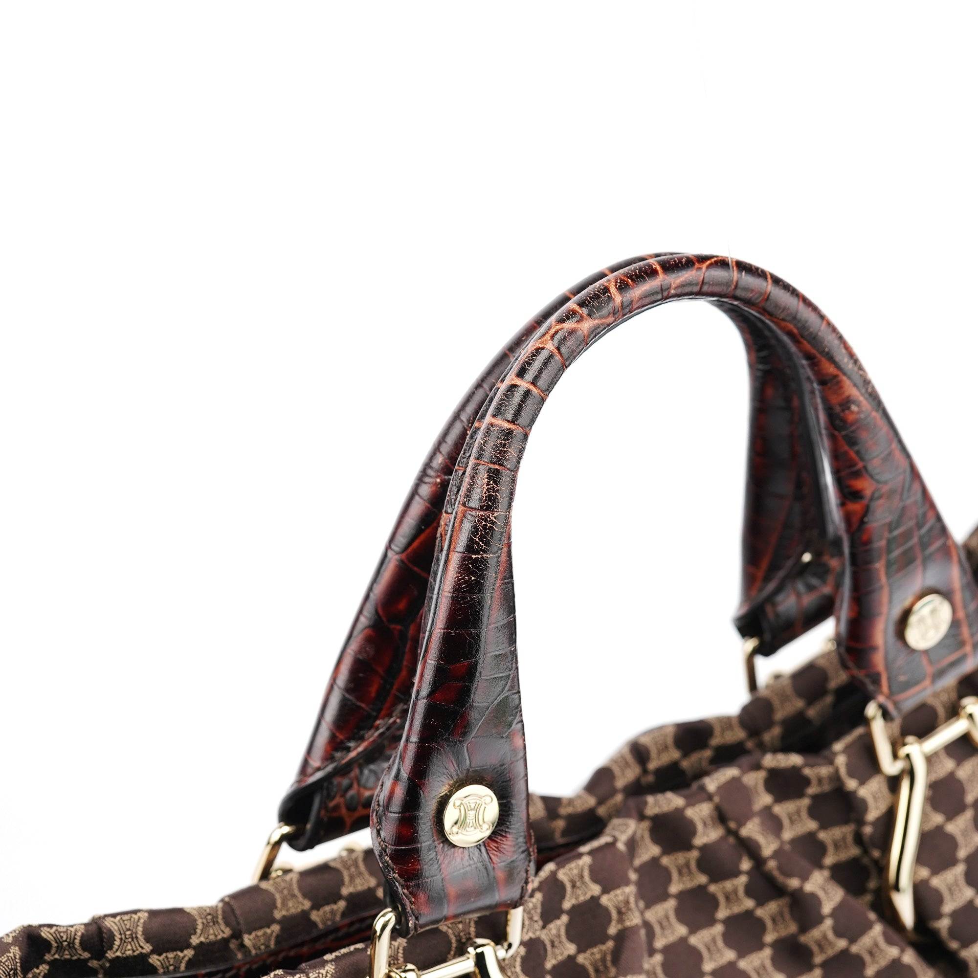 Brown Monogram Croc Embossed 2-Way Bag