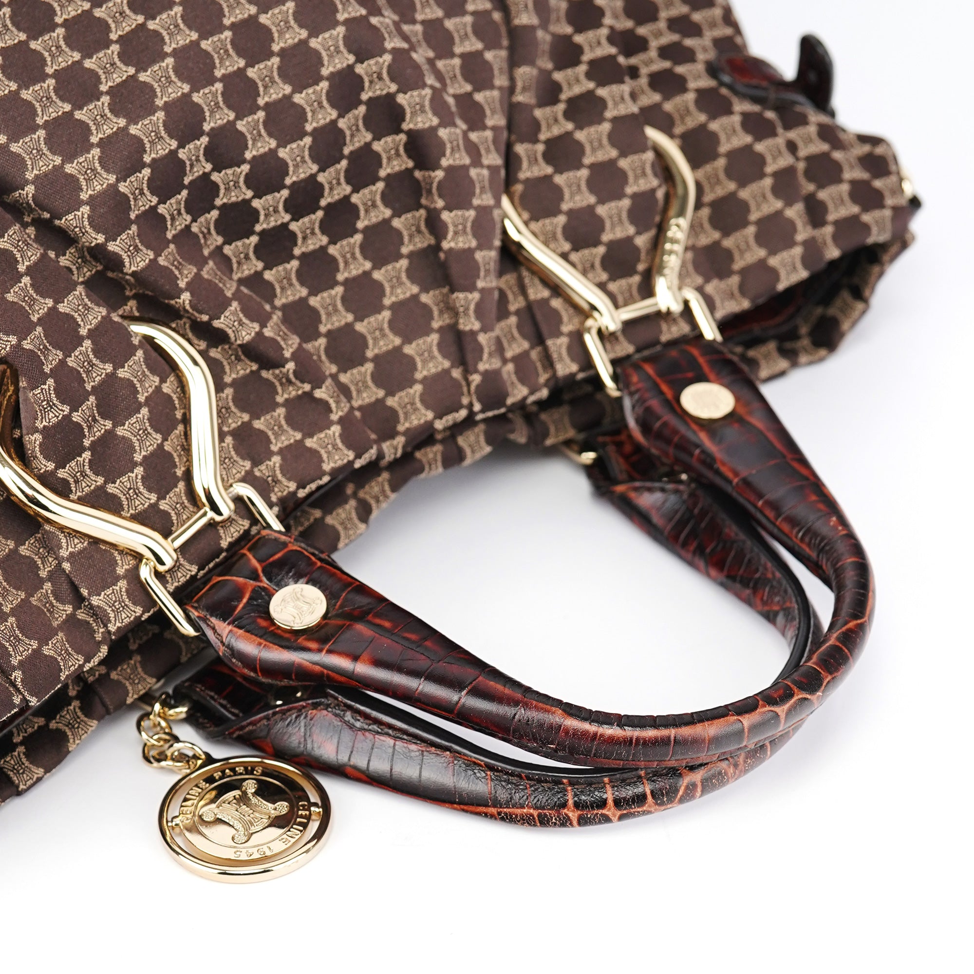 Brown Monogram Croc Embossed 2-Way Bag