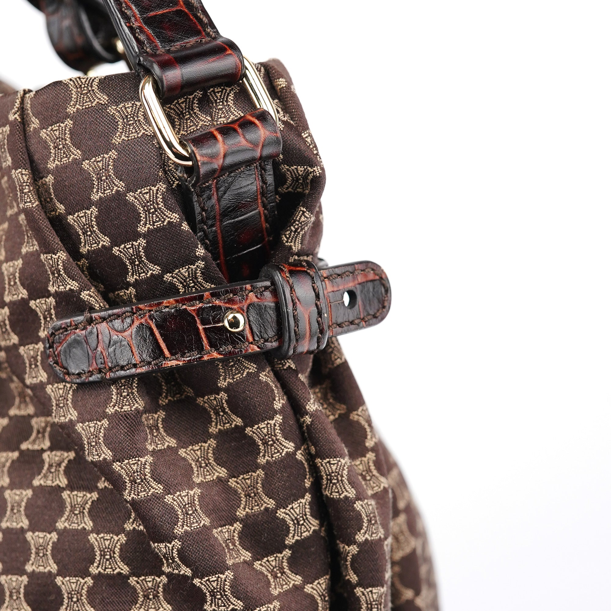 Brown Monogram Croc Embossed 2-Way Bag