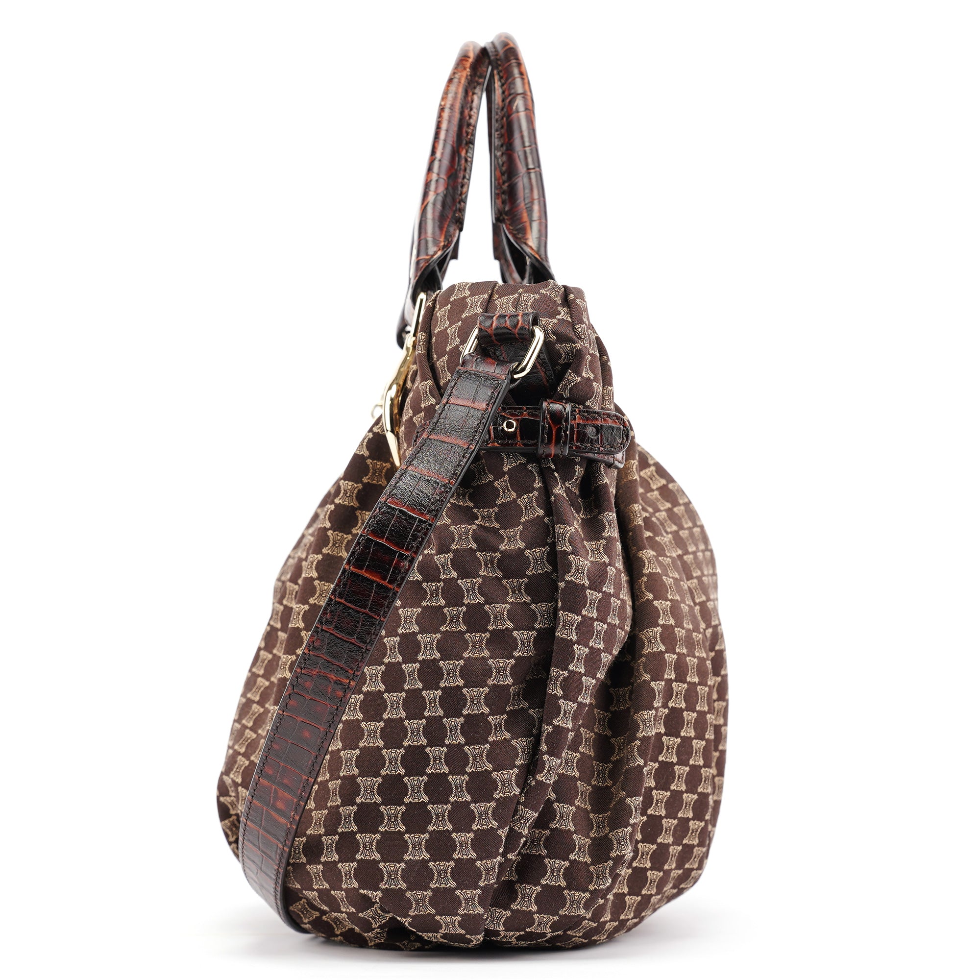 Brown Monogram Croc Embossed 2-Way Bag