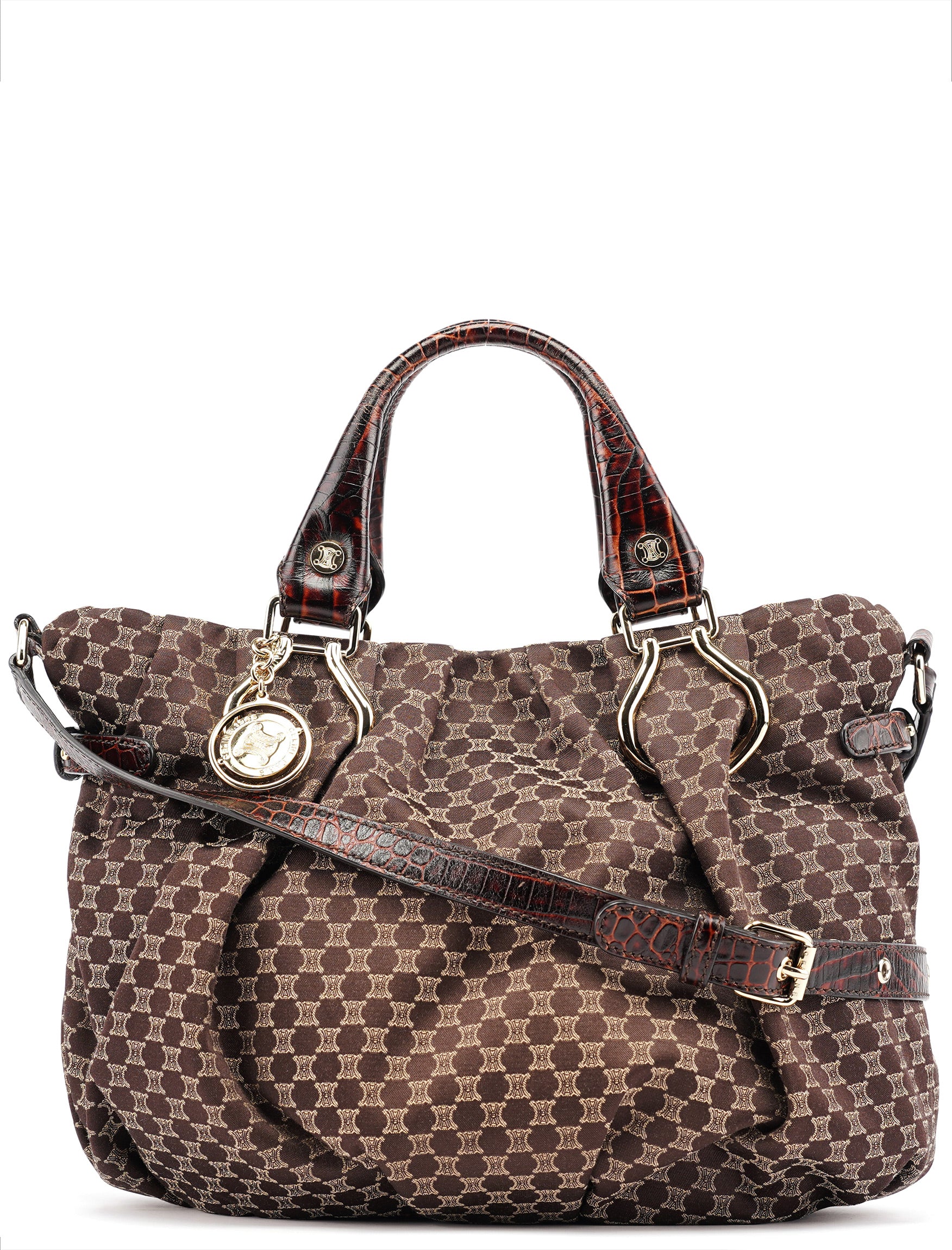 Brown Monogram Croc Embossed 2-Way Bag