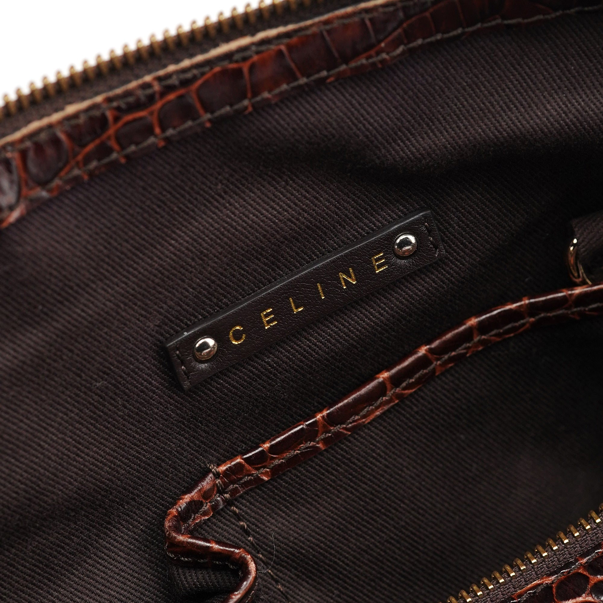 Brown Monogram Croc Embossed Tote Bag