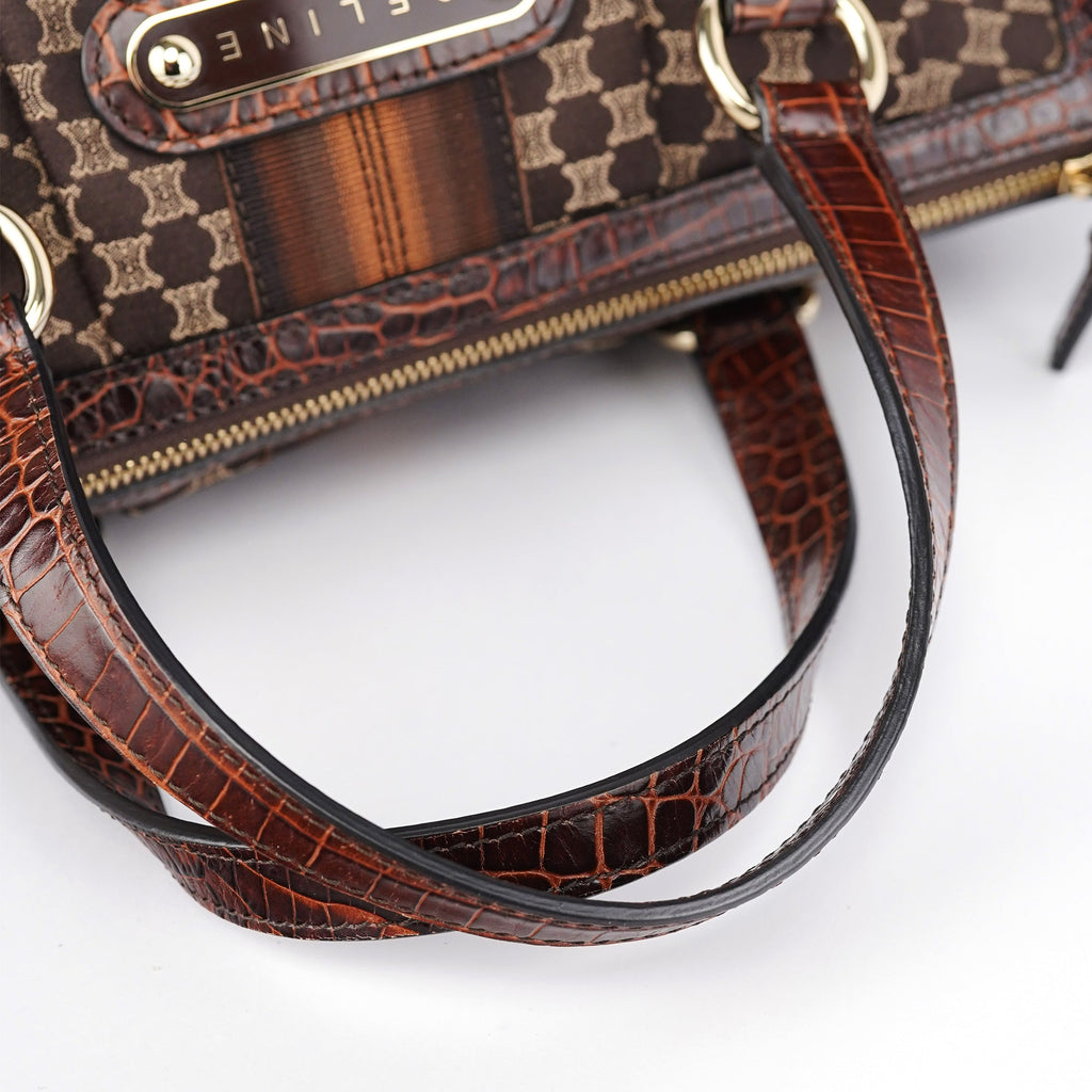 Brown Monogram Croc Embossed Tote Bag