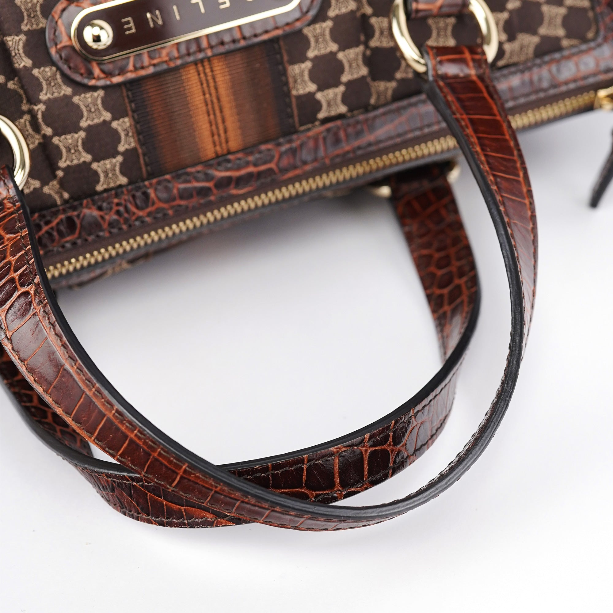 Brown Monogram Croc Embossed Tote Bag