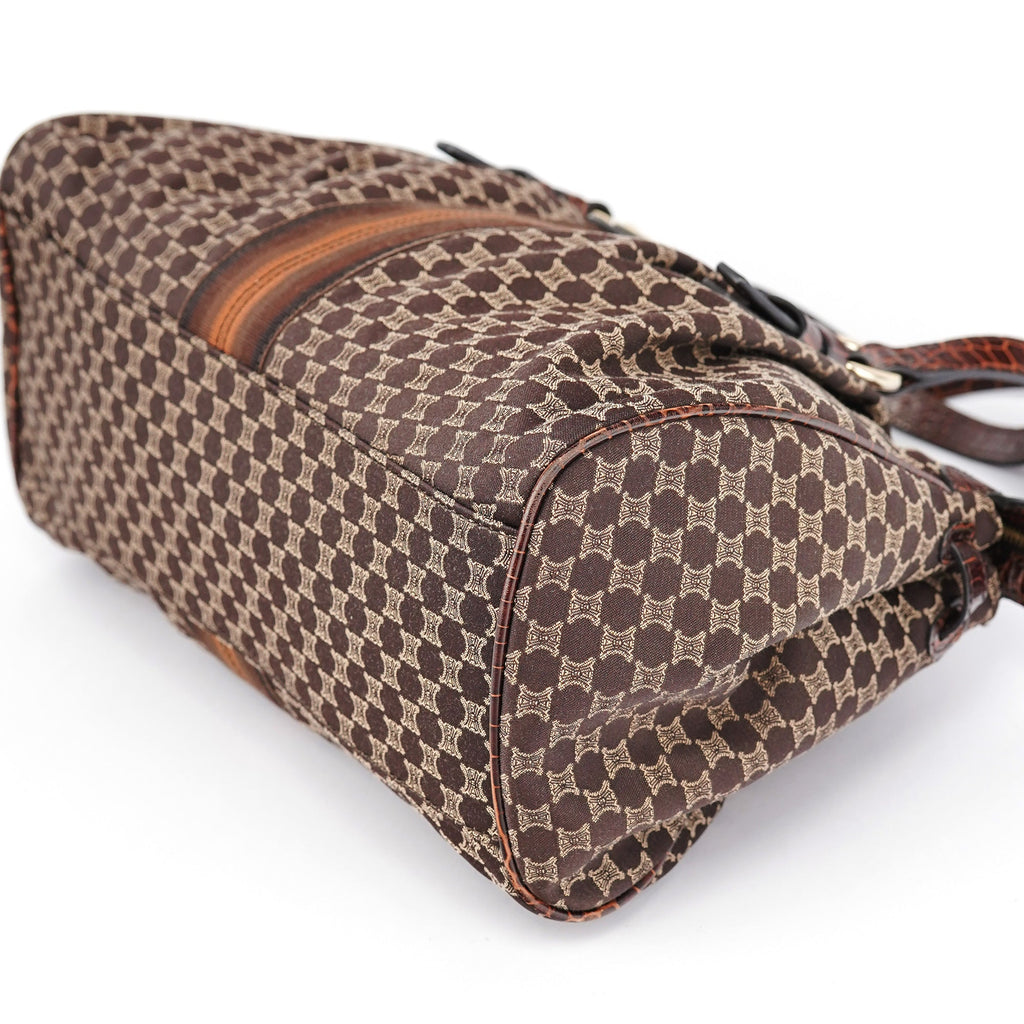 Brown Monogram Croc Embossed Tote Bag