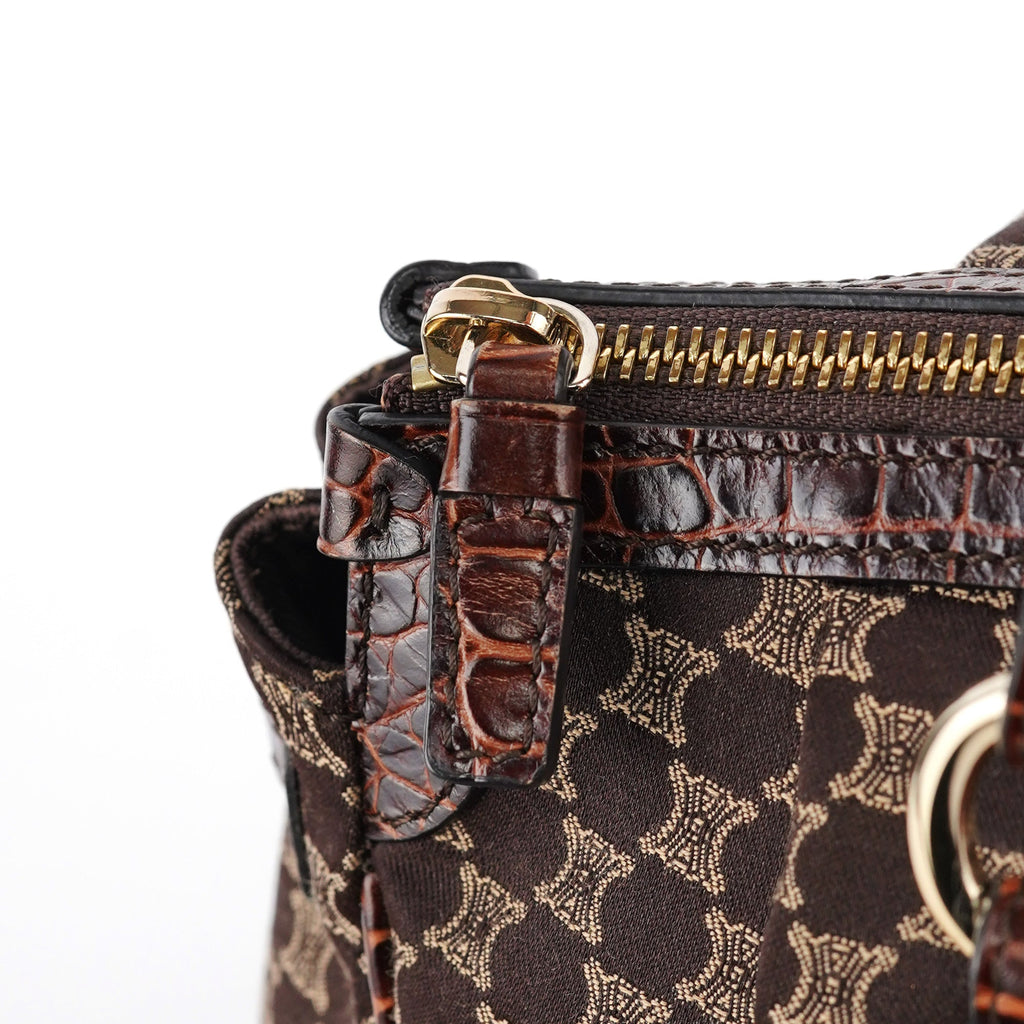 Brown Monogram Croc Embossed Tote Bag