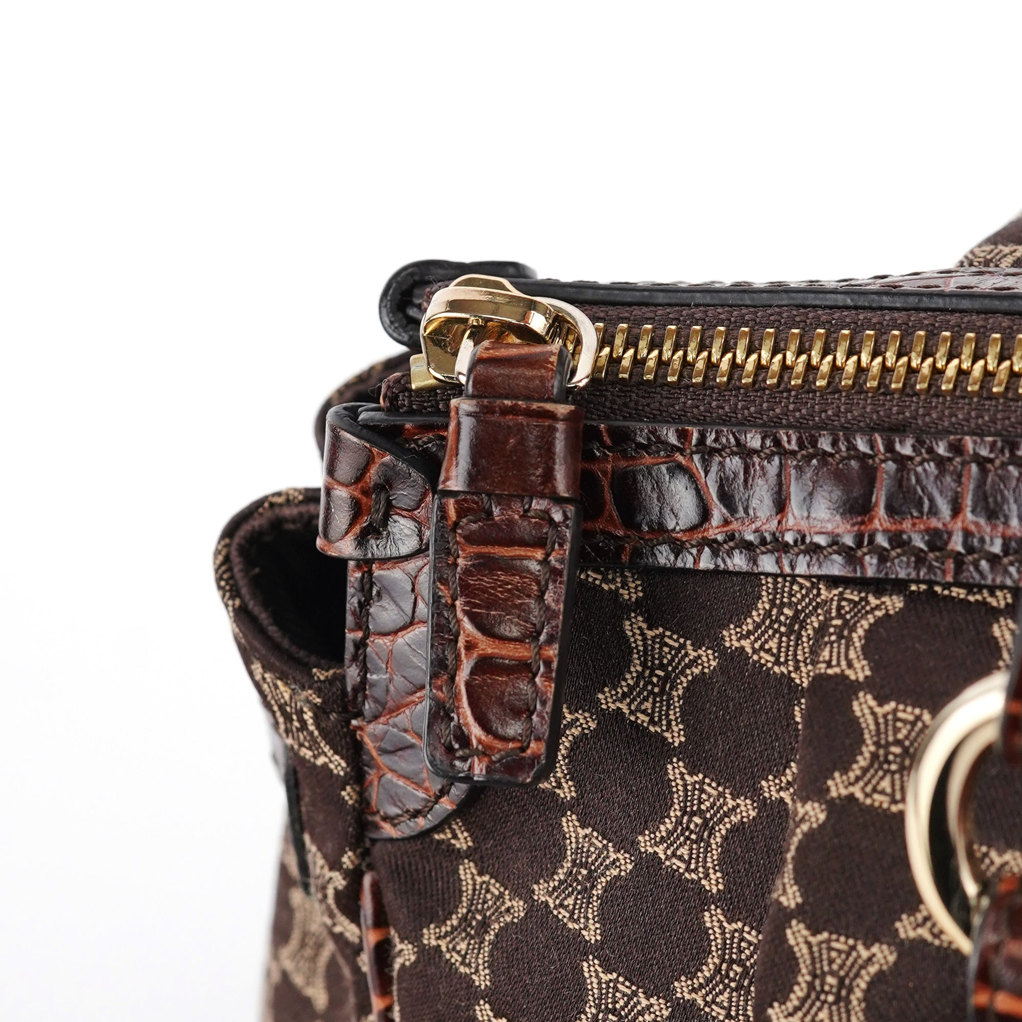 Brown Monogram Croc Embossed Tote Bag