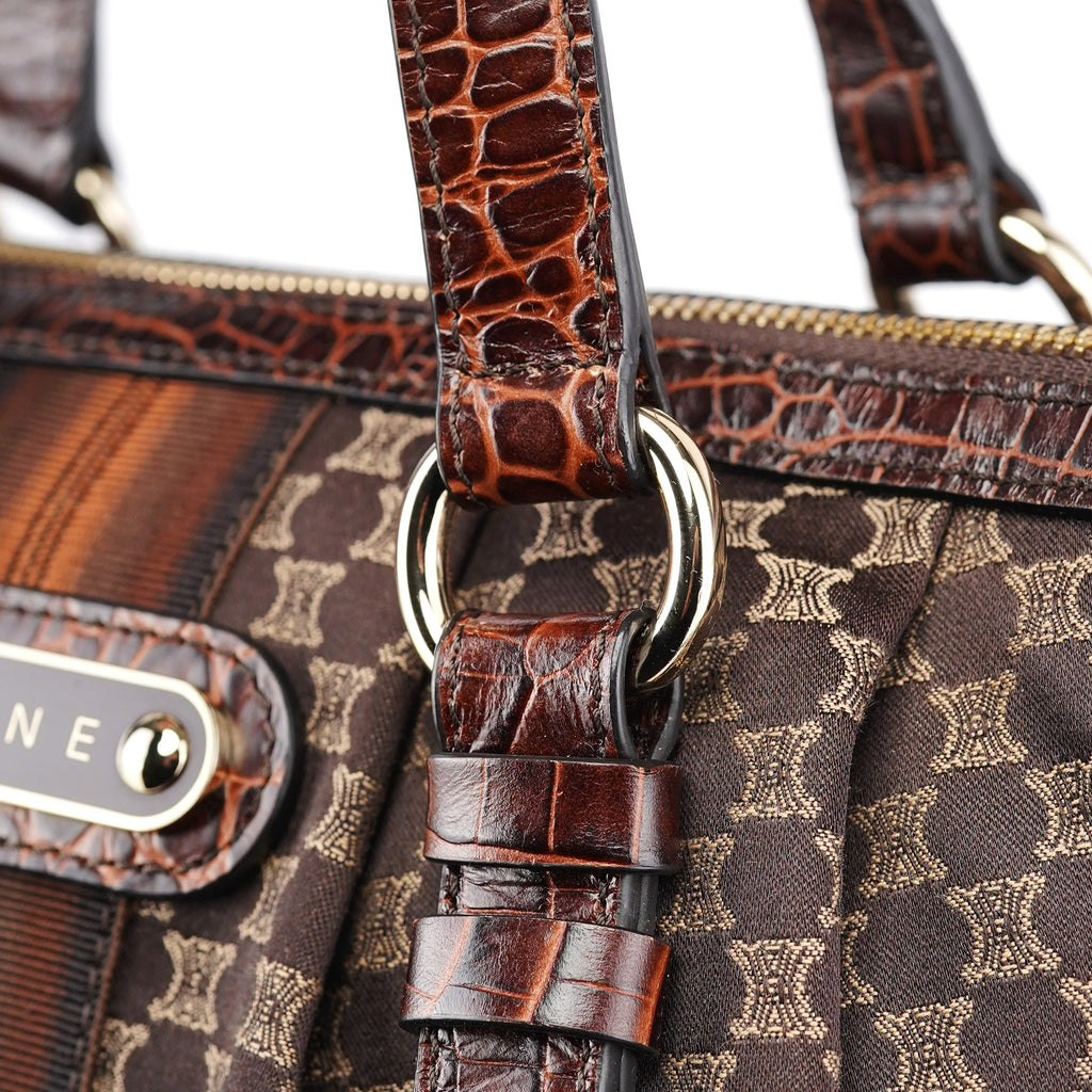 Brown Monogram Croc Embossed Tote Bag