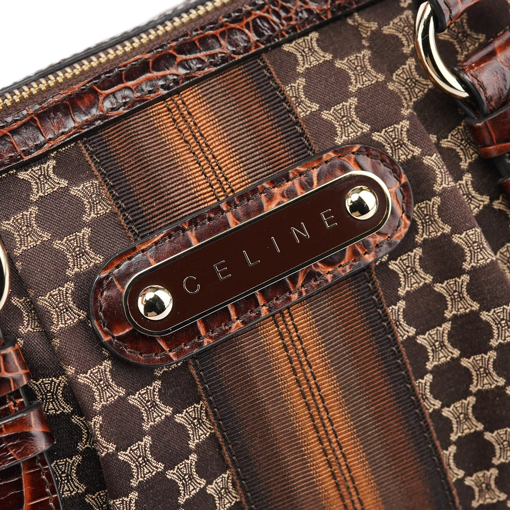 Brown Monogram Croc Embossed Tote Bag