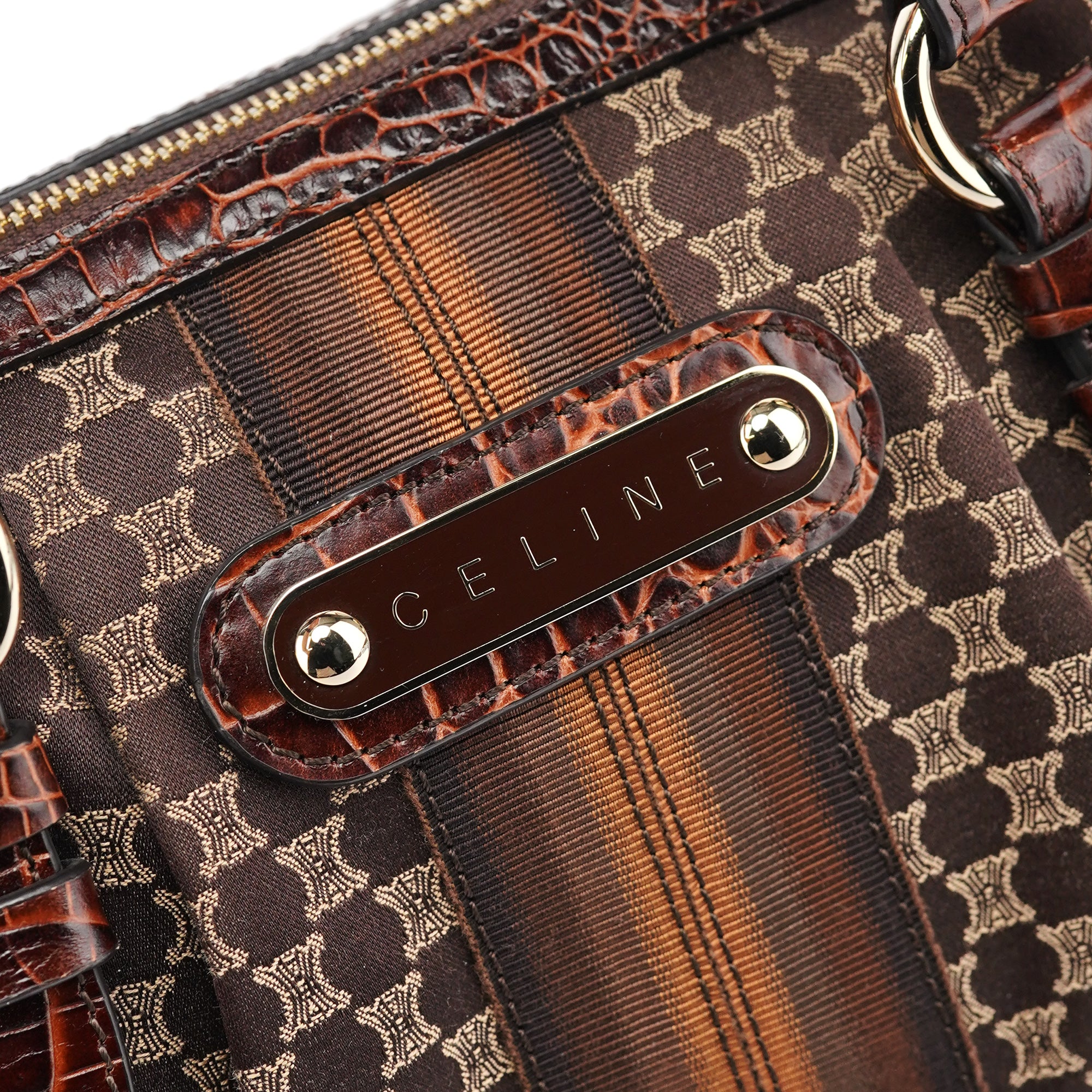 Brown Monogram Croc Embossed Tote Bag