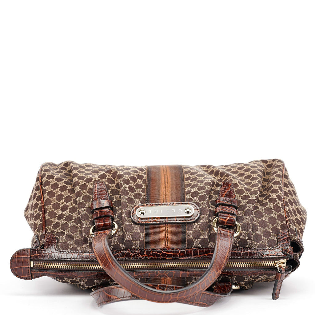 Brown Monogram Croc Embossed Tote Bag