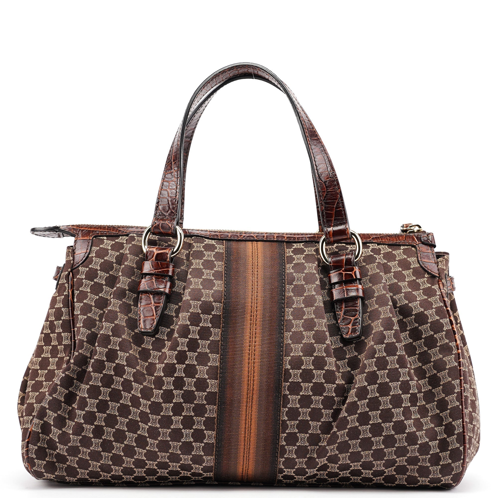 Brown Monogram Croc Embossed Tote Bag