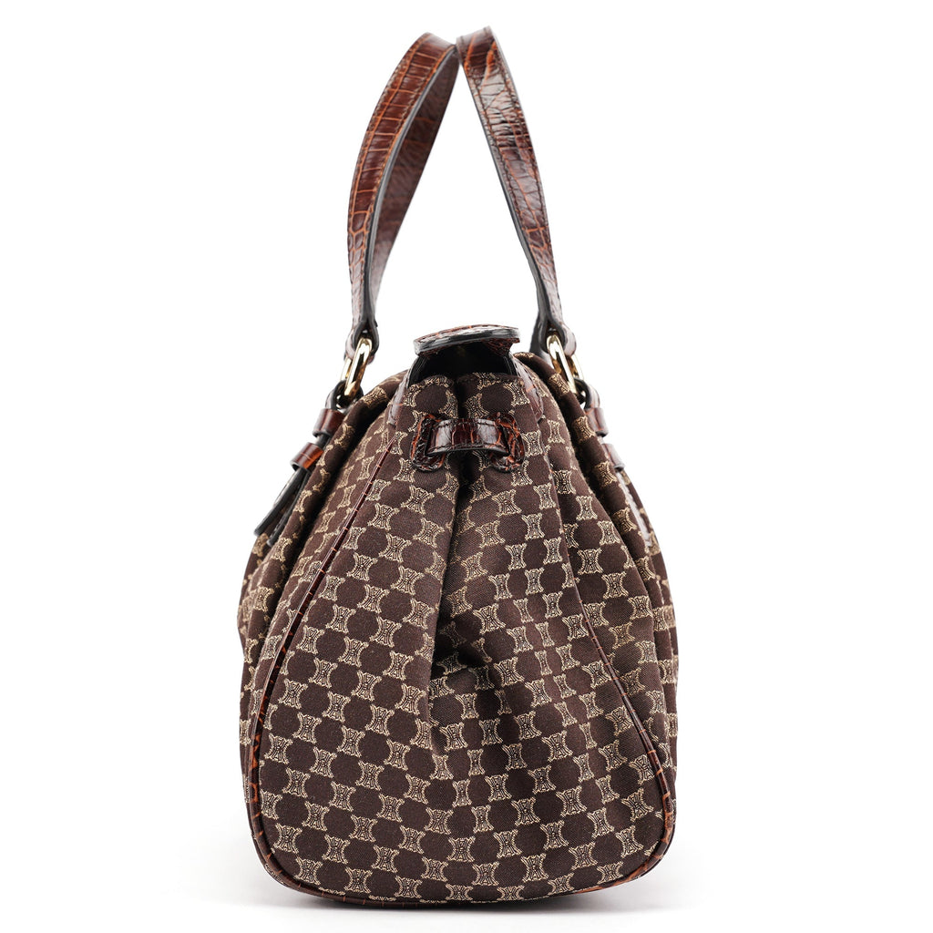 Brown Monogram Croc Embossed Tote Bag