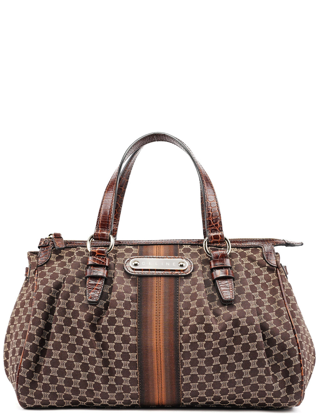 Brown Monogram Croc Embossed Tote Bag