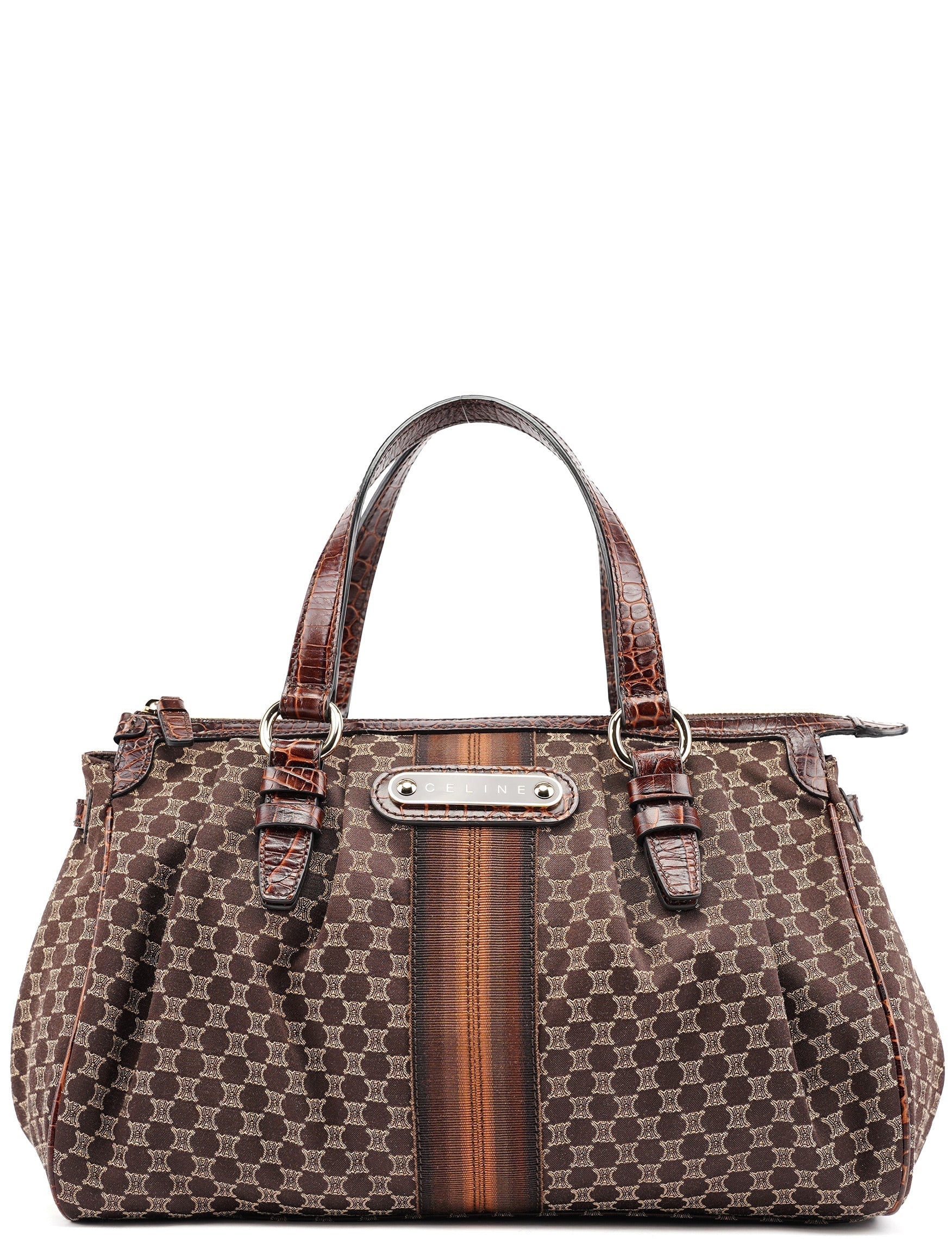 Brown Monogram Croc Embossed Tote Bag