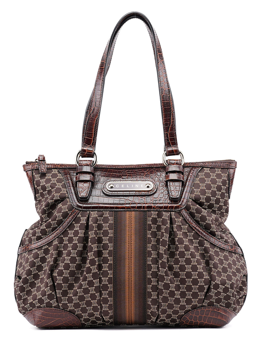 Brown Triomphe CC Croc Embossed Tote Bag
