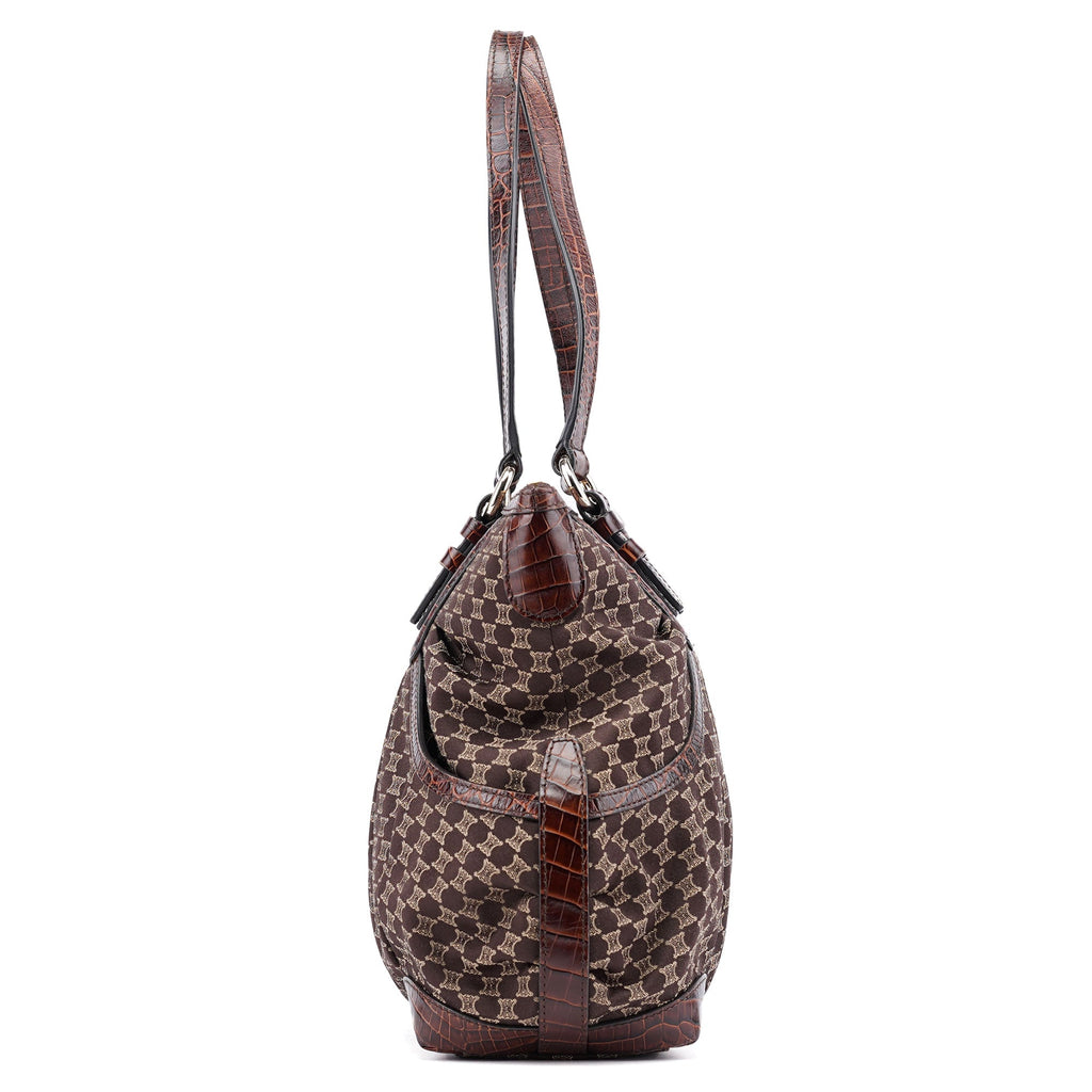 Brown Triomphe CC Croc Embossed Tote Bag