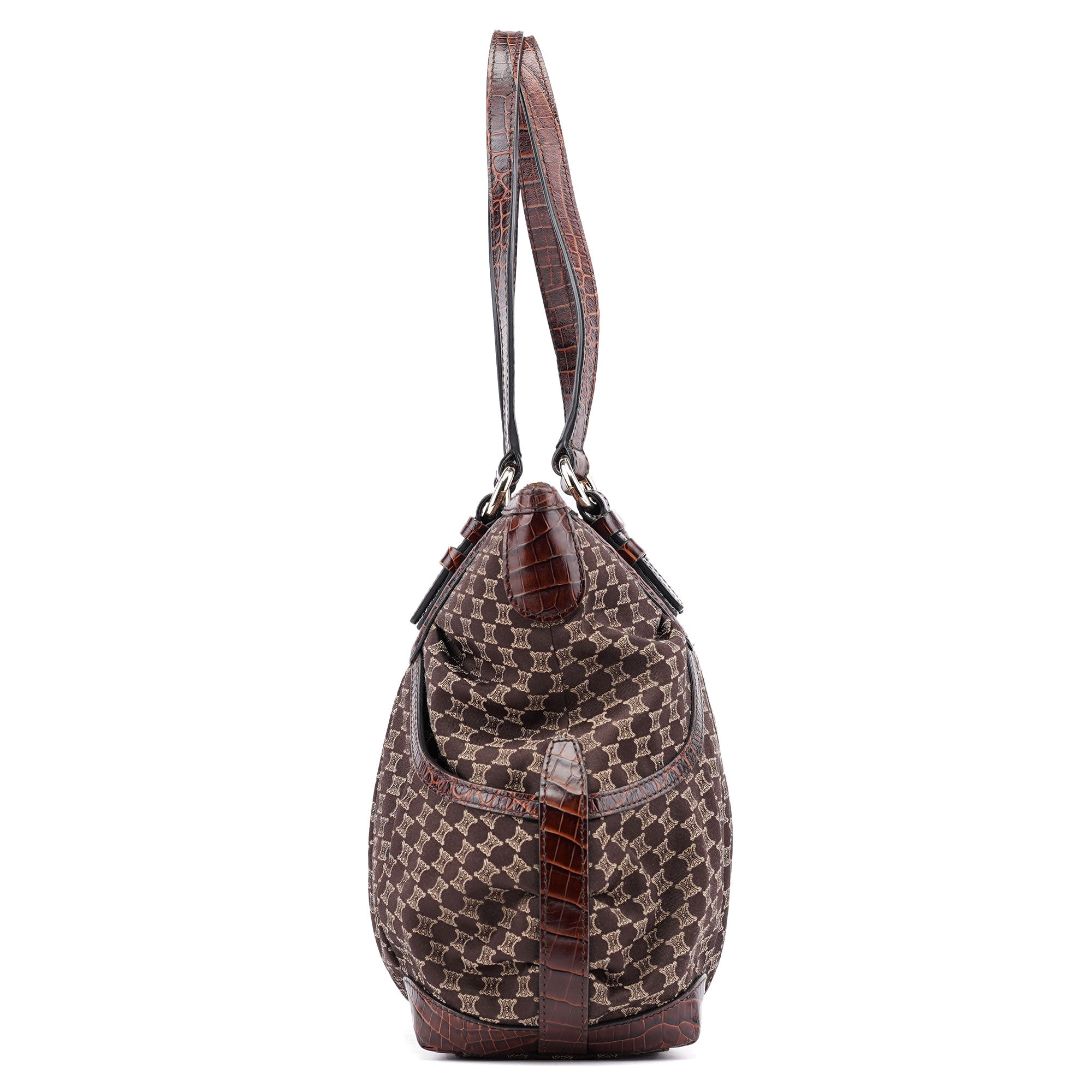 Brown Triomphe CC Croc Embossed Tote Bag