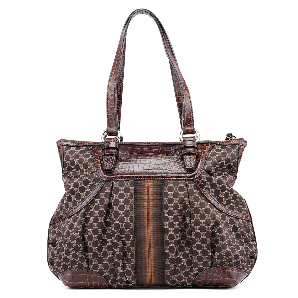 Brown Triomphe CC Croc Embossed Tote Bag
