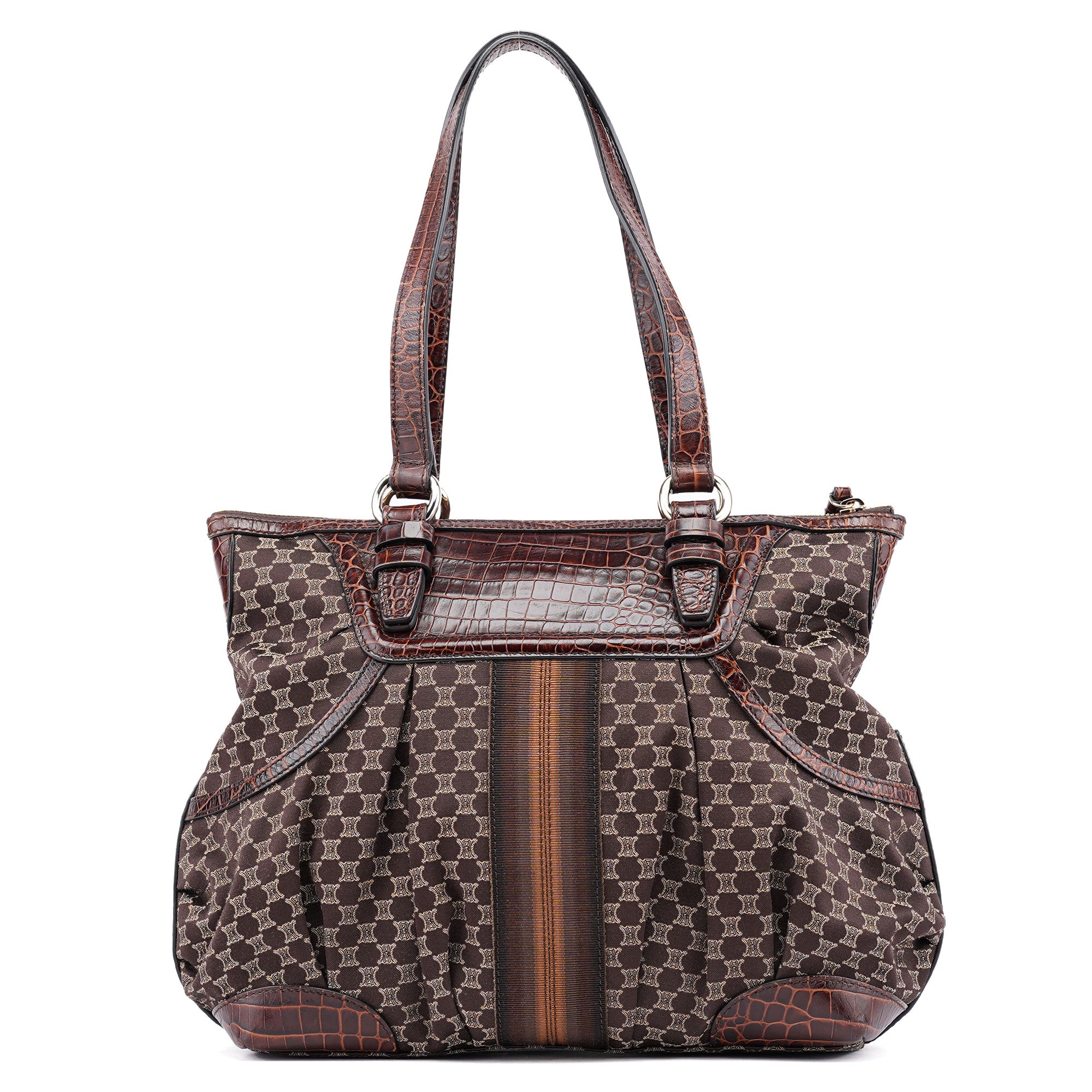 Brown Triomphe CC Croc Embossed Tote Bag