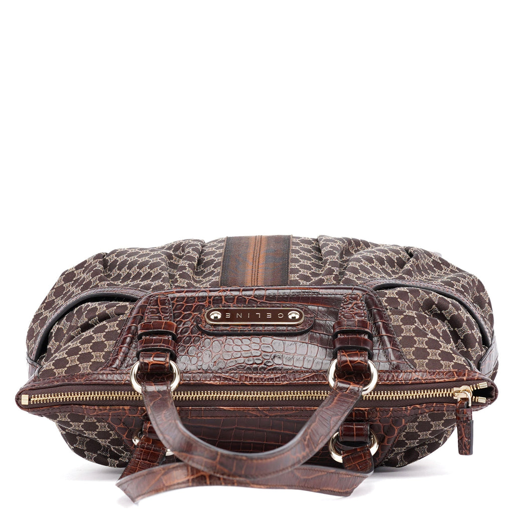 Brown Triomphe CC Croc Embossed Tote Bag