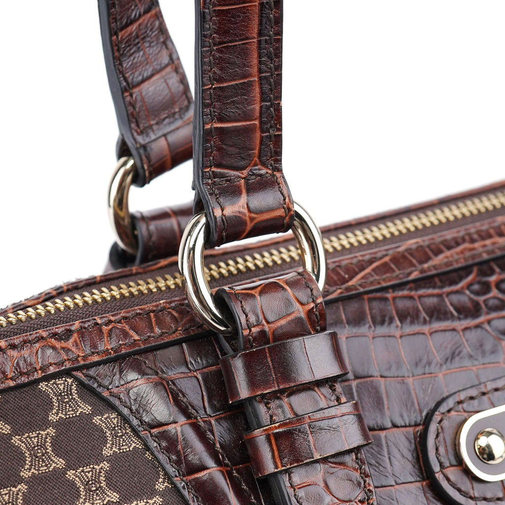 Brown Triomphe CC Croc Embossed Tote Bag