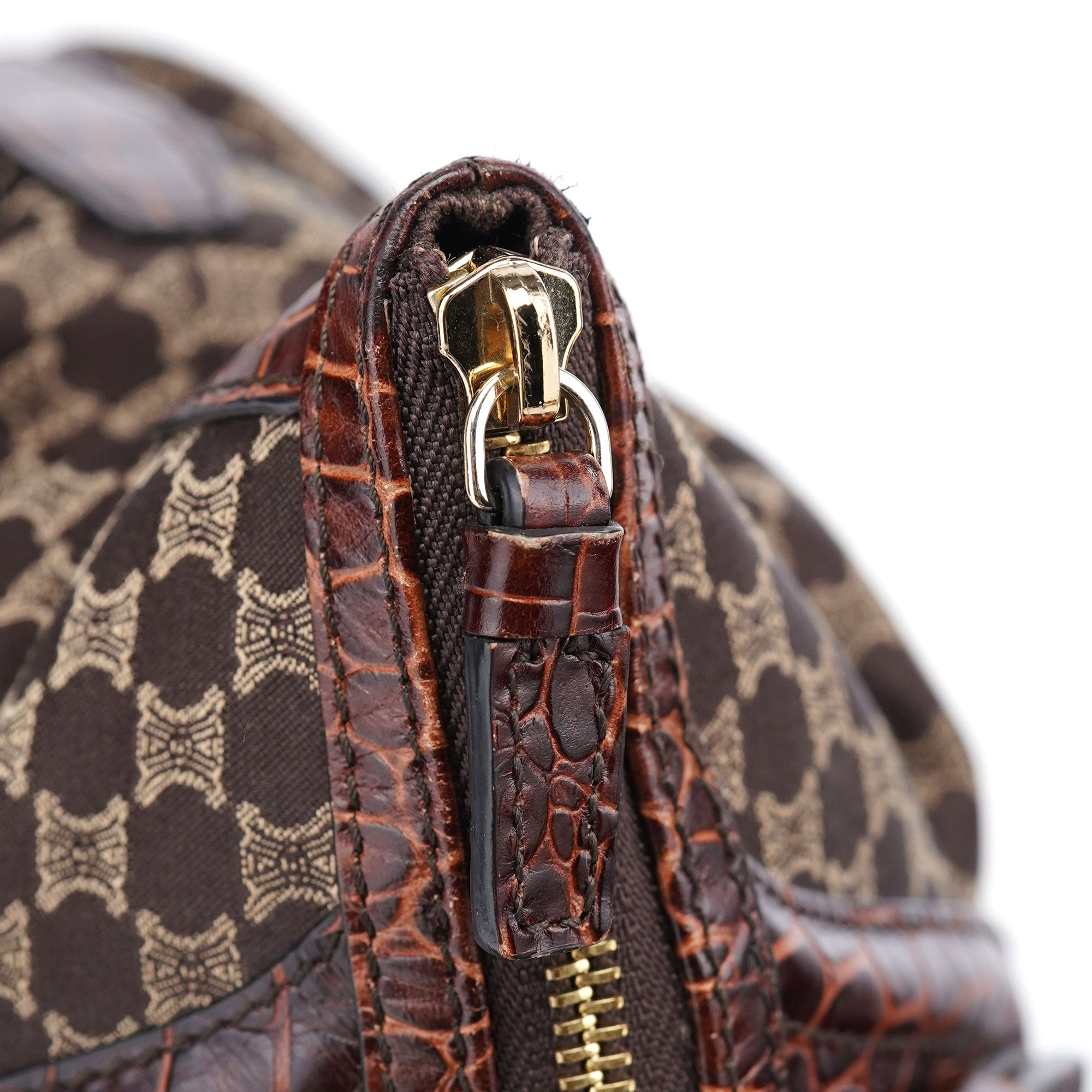 Brown Triomphe CC Croc Embossed Tote Bag