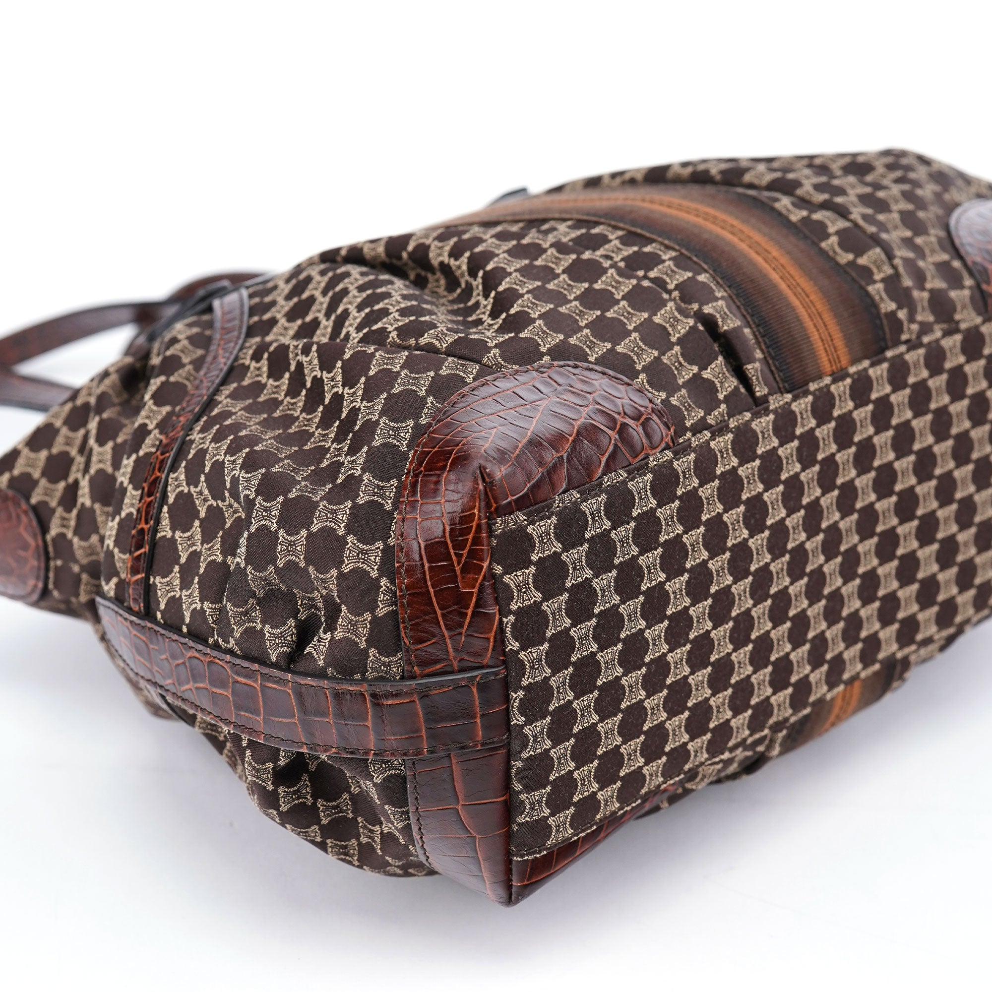 Brown Triomphe CC Croc Embossed Tote Bag