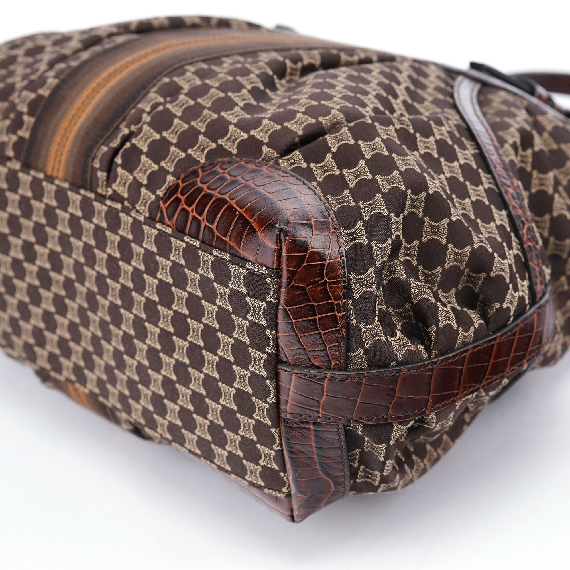 Brown Triomphe CC Croc Embossed Tote Bag