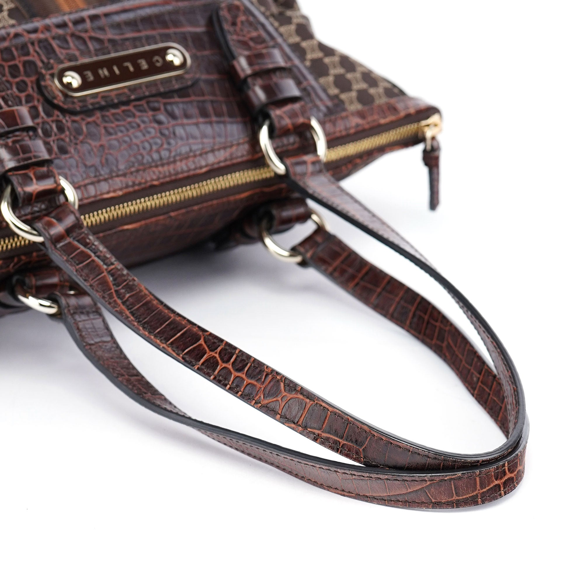 Brown Triomphe CC Croc Embossed Tote Bag