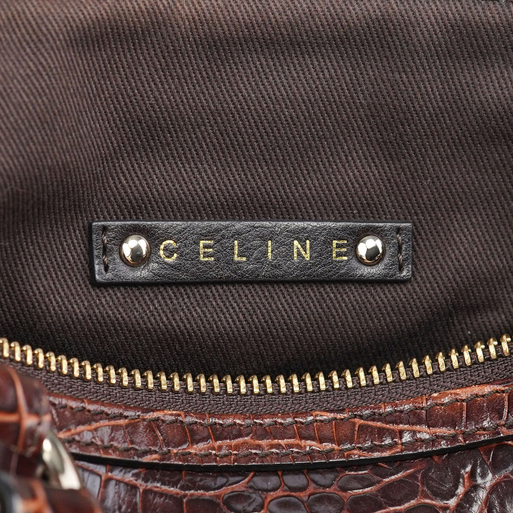 Brown Triomphe CC Croc Embossed Tote Bag