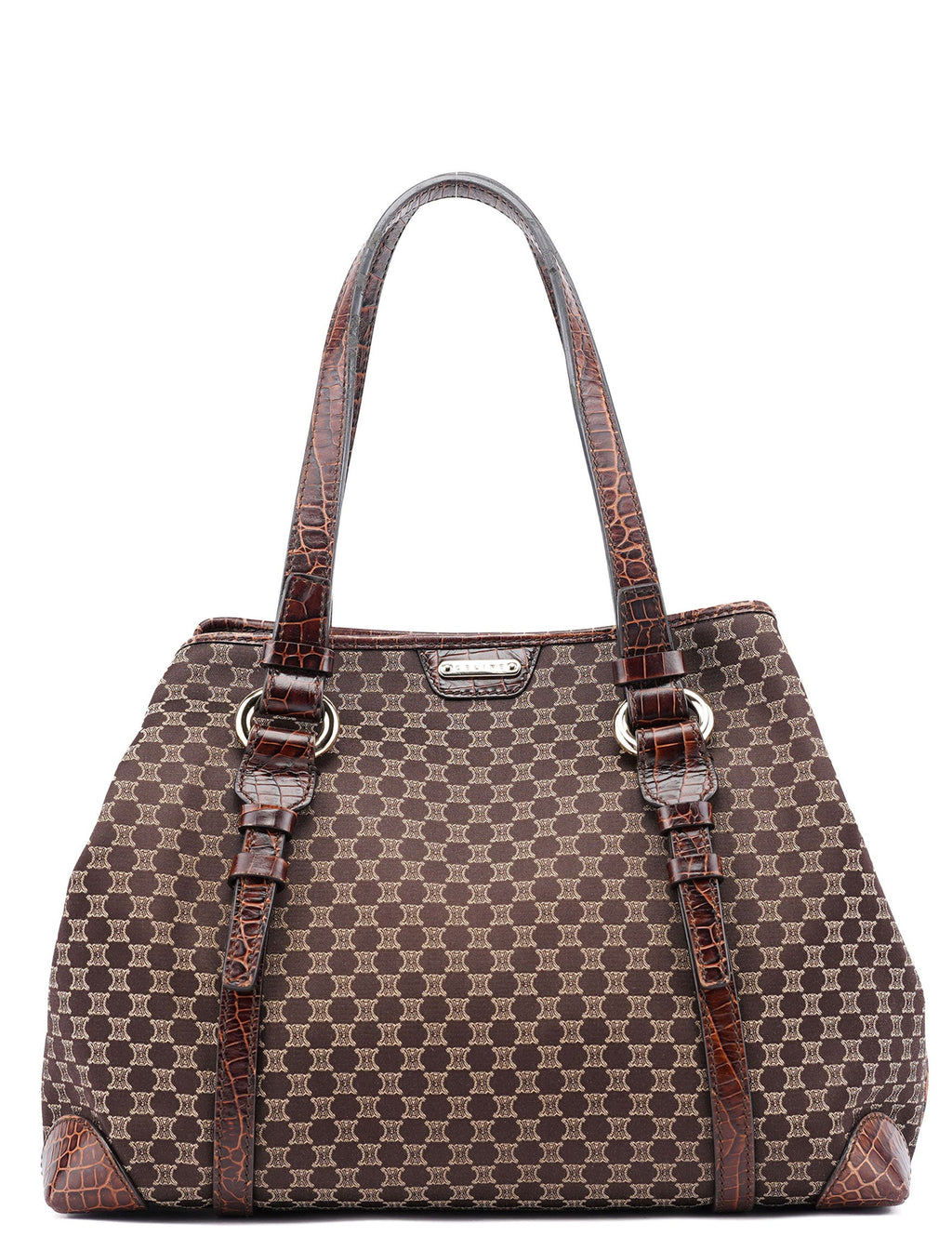 Brown Triomphe CC Croc Embossed Tote Bag