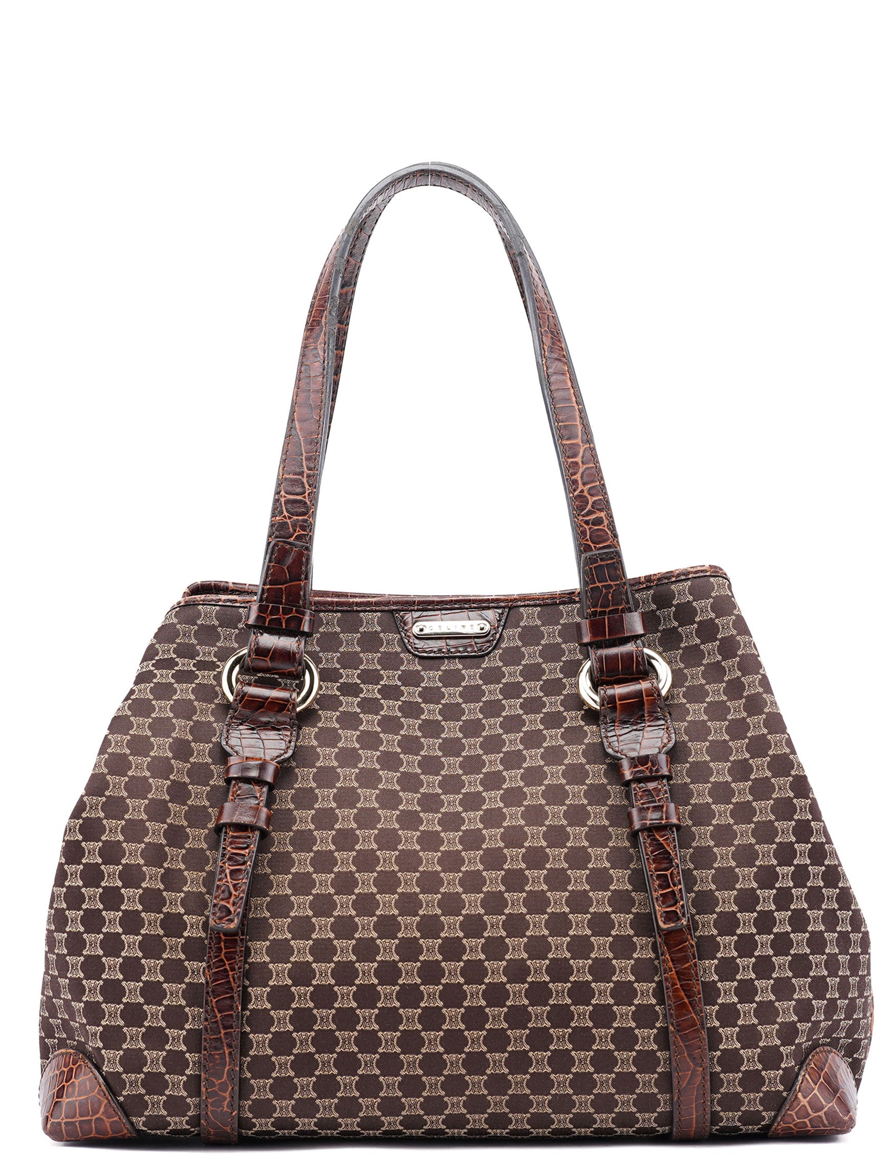 Brown Triomphe CC Croc Embossed Tote Bag