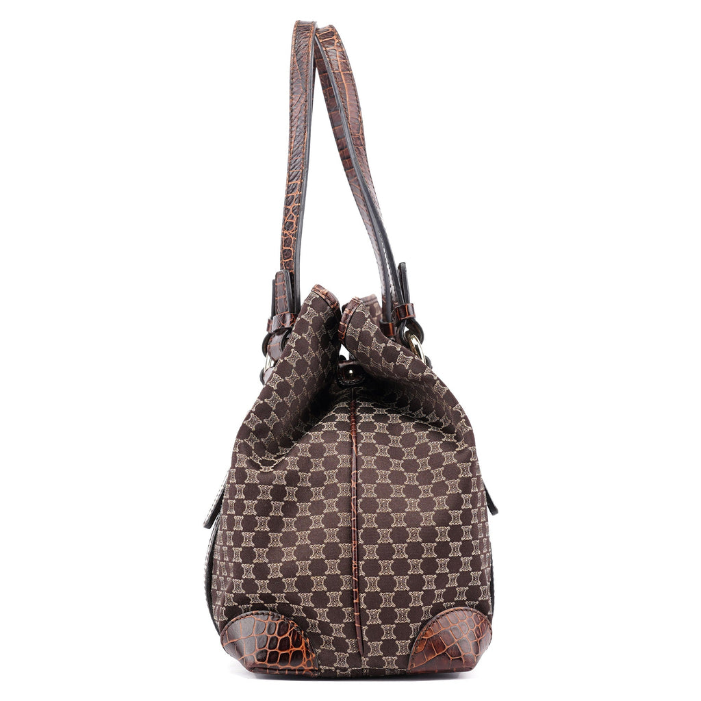 Brown Triomphe CC Croc Embossed Tote Bag