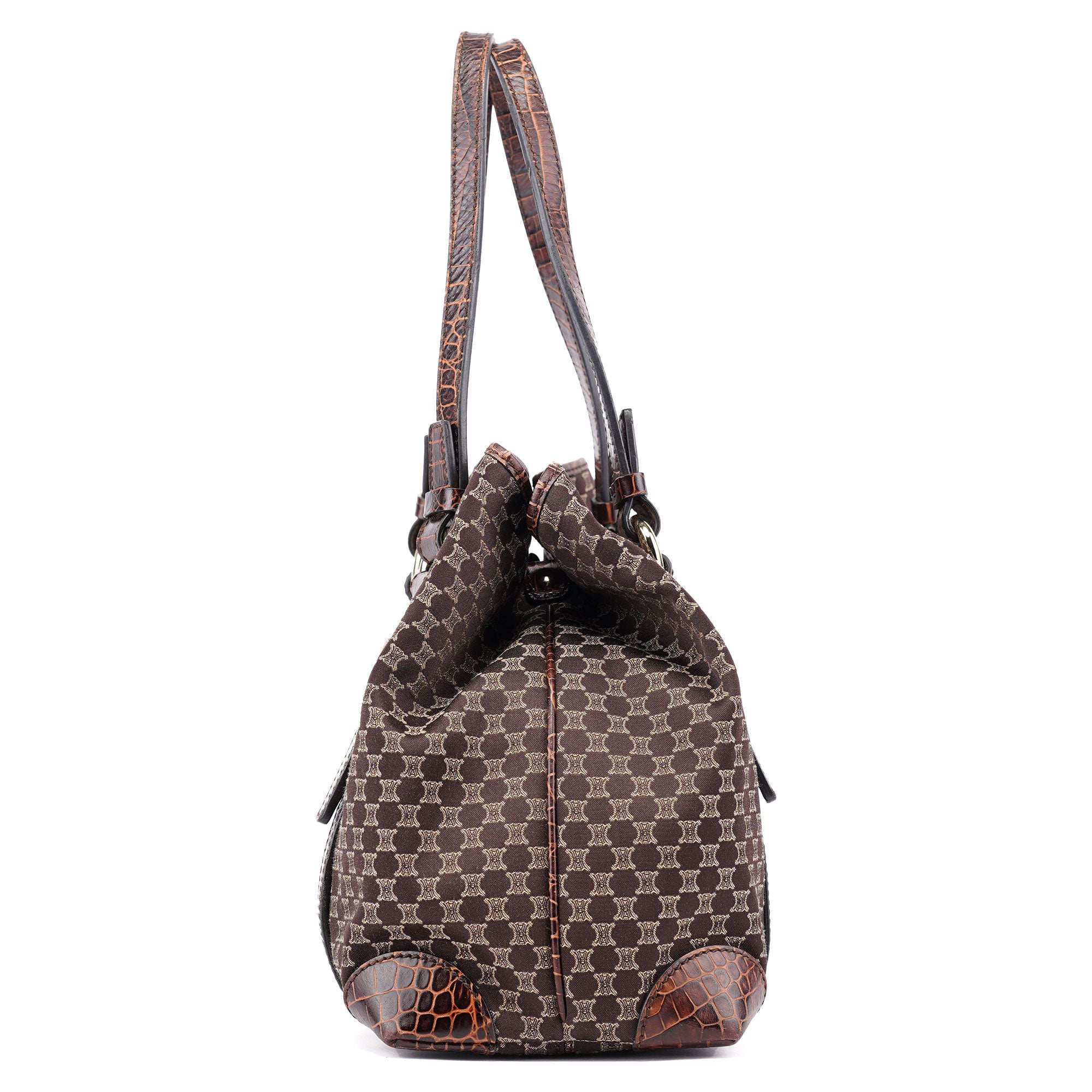 Brown Triomphe CC Croc Embossed Tote Bag