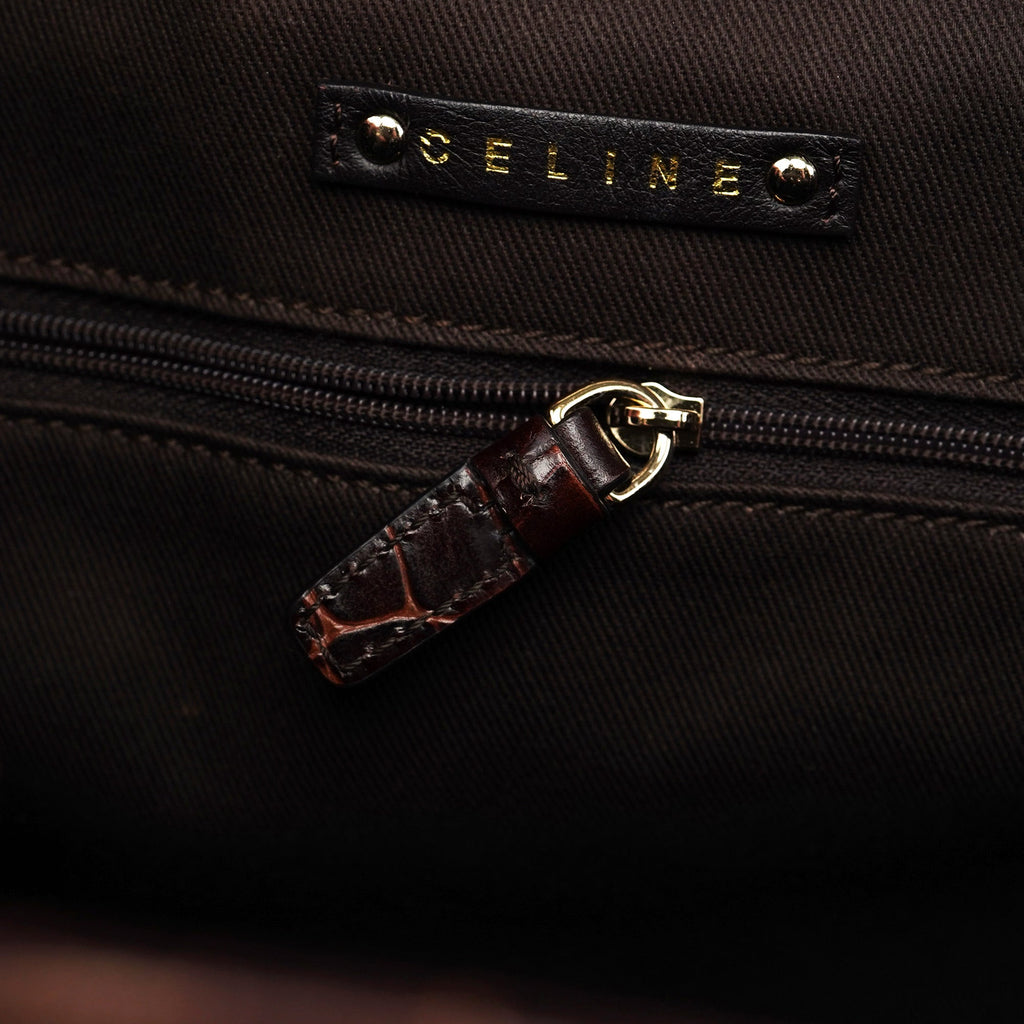 Brown Triomphe CC Croc Embossed Tote Bag