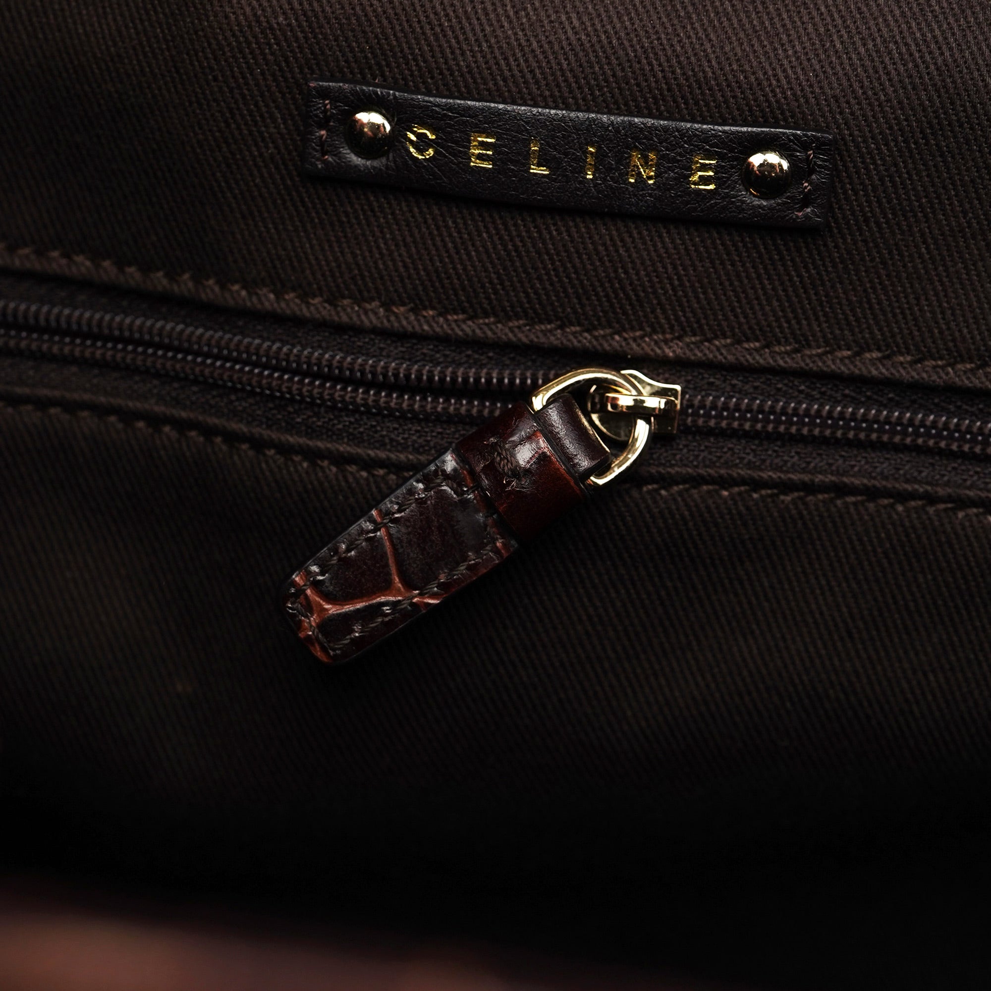 Brown Triomphe CC Croc Embossed Tote Bag