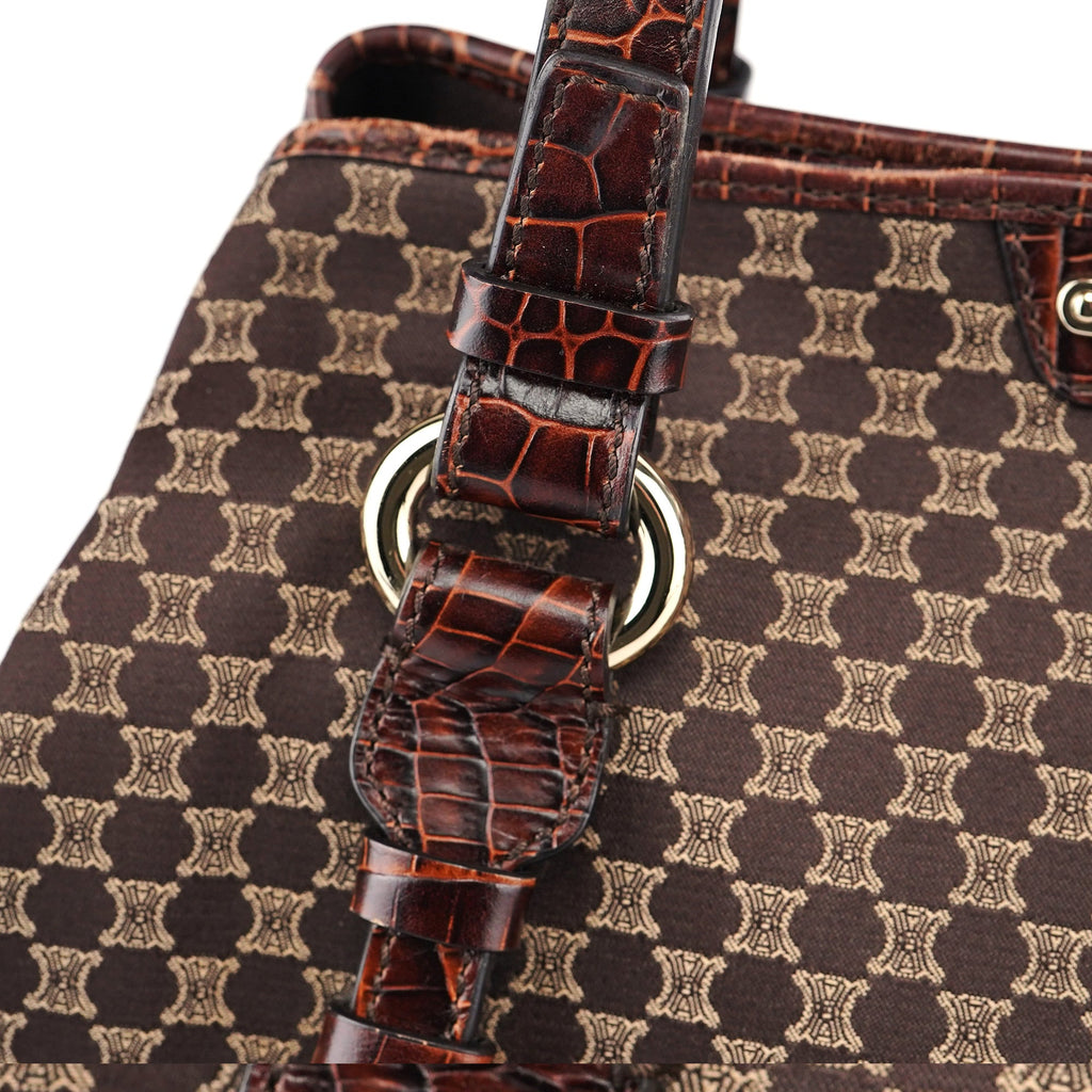 Brown Triomphe CC Croc Embossed Tote Bag