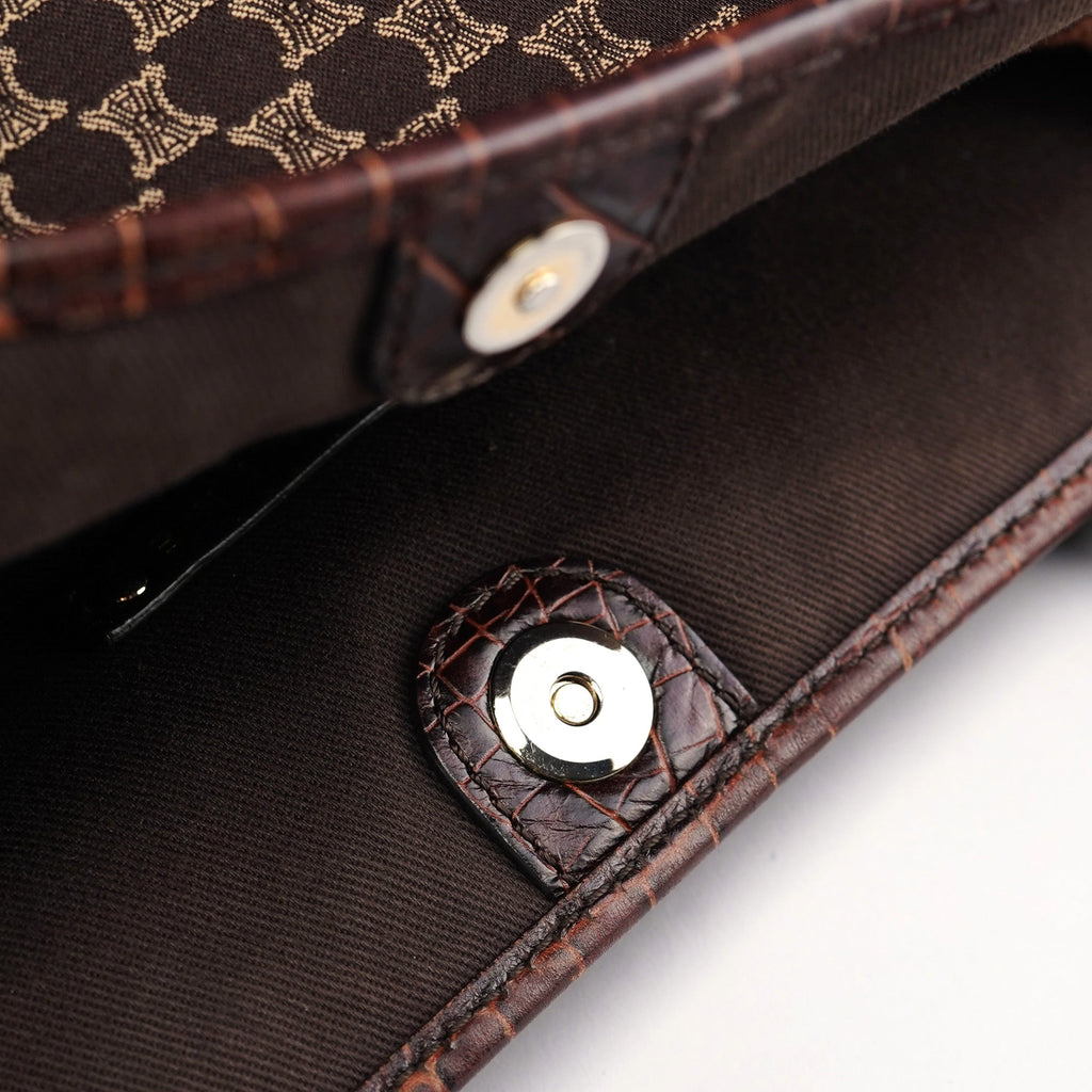 Brown Triomphe CC Croc Embossed Tote Bag