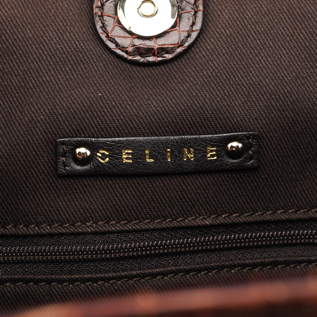 Brown Triomphe CC Croc Embossed Tote Bag