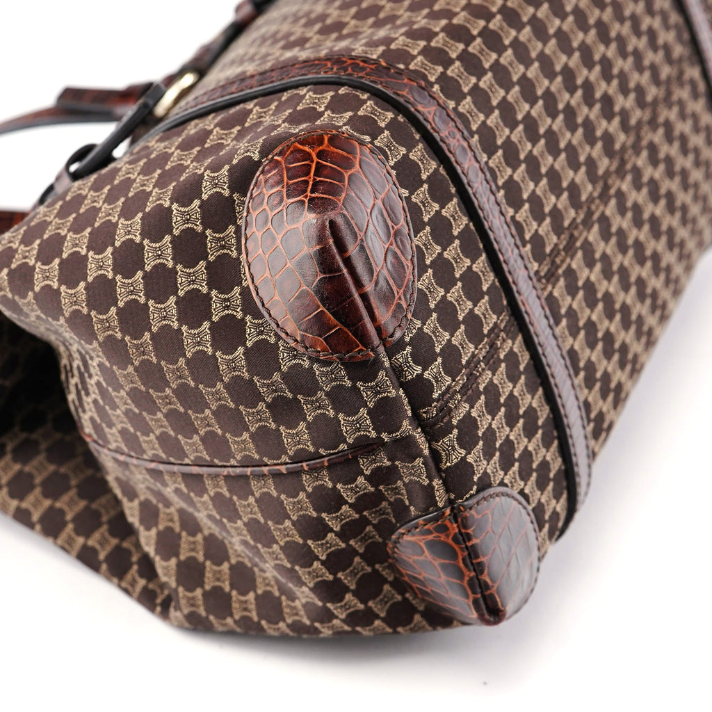 Brown Triomphe CC Croc Embossed Tote Bag