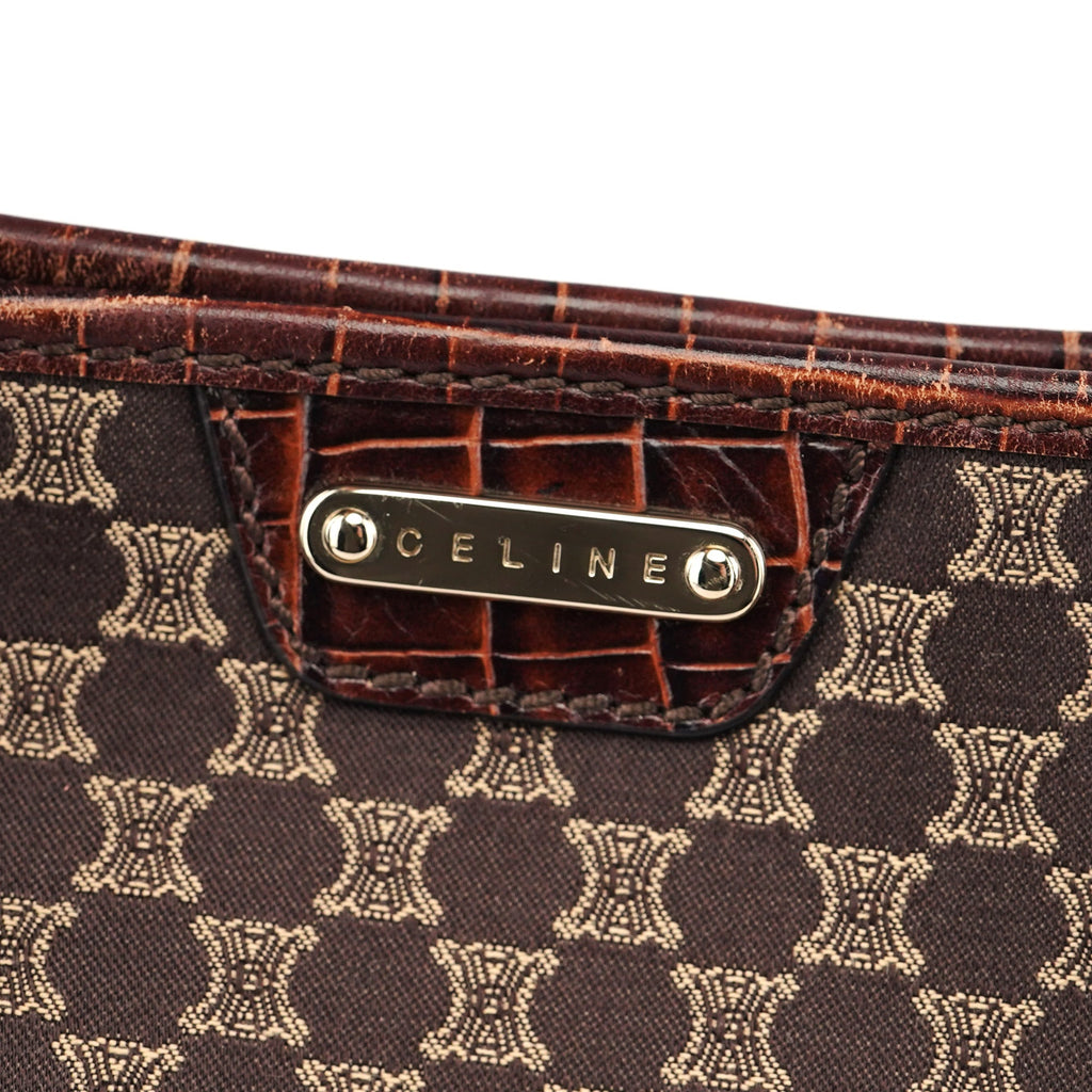 Brown Triomphe CC Croc Embossed Tote Bag