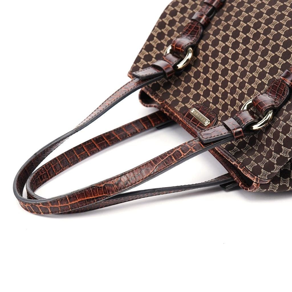 Brown Triomphe CC Croc Embossed Tote Bag