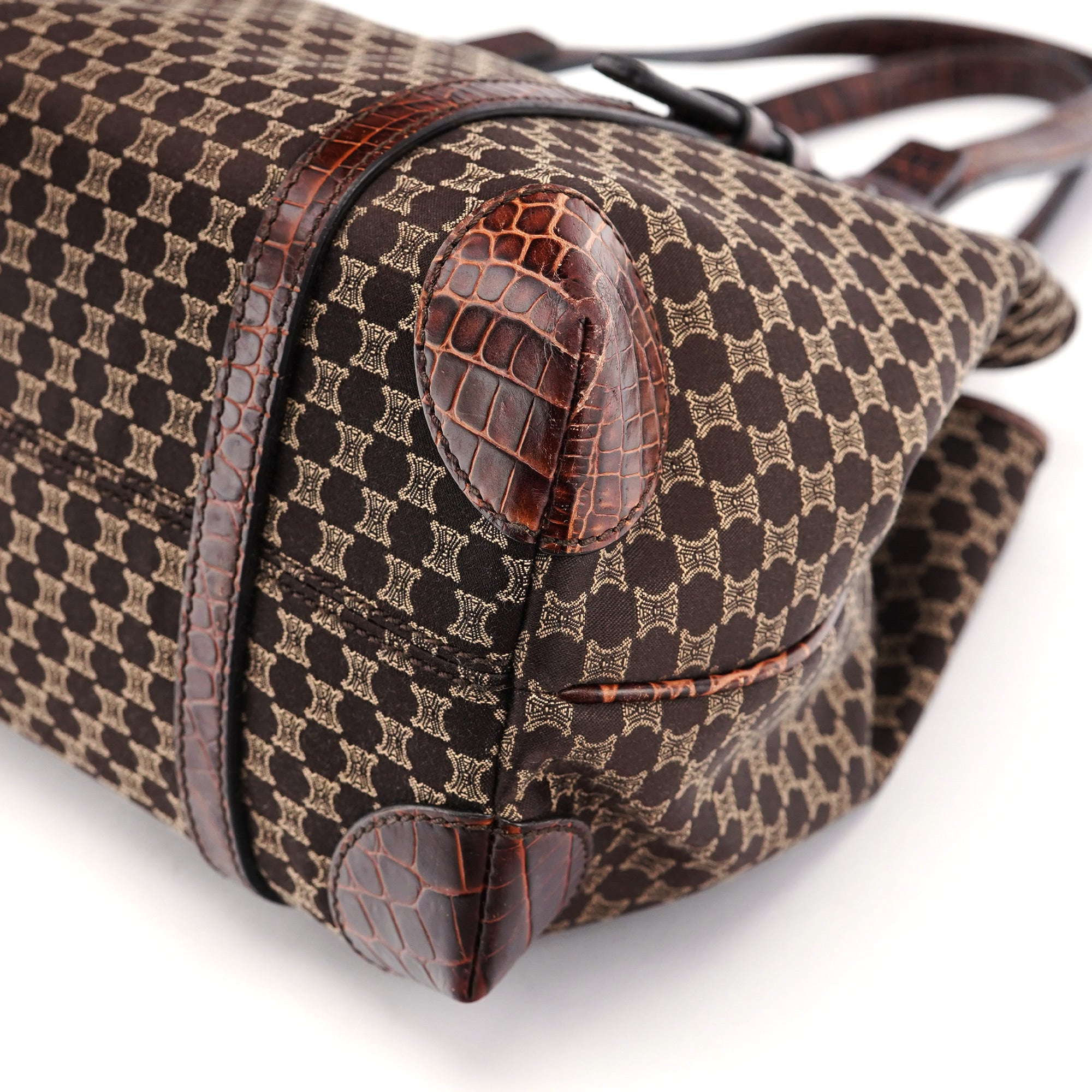 Brown Triomphe CC Croc Embossed Tote Bag