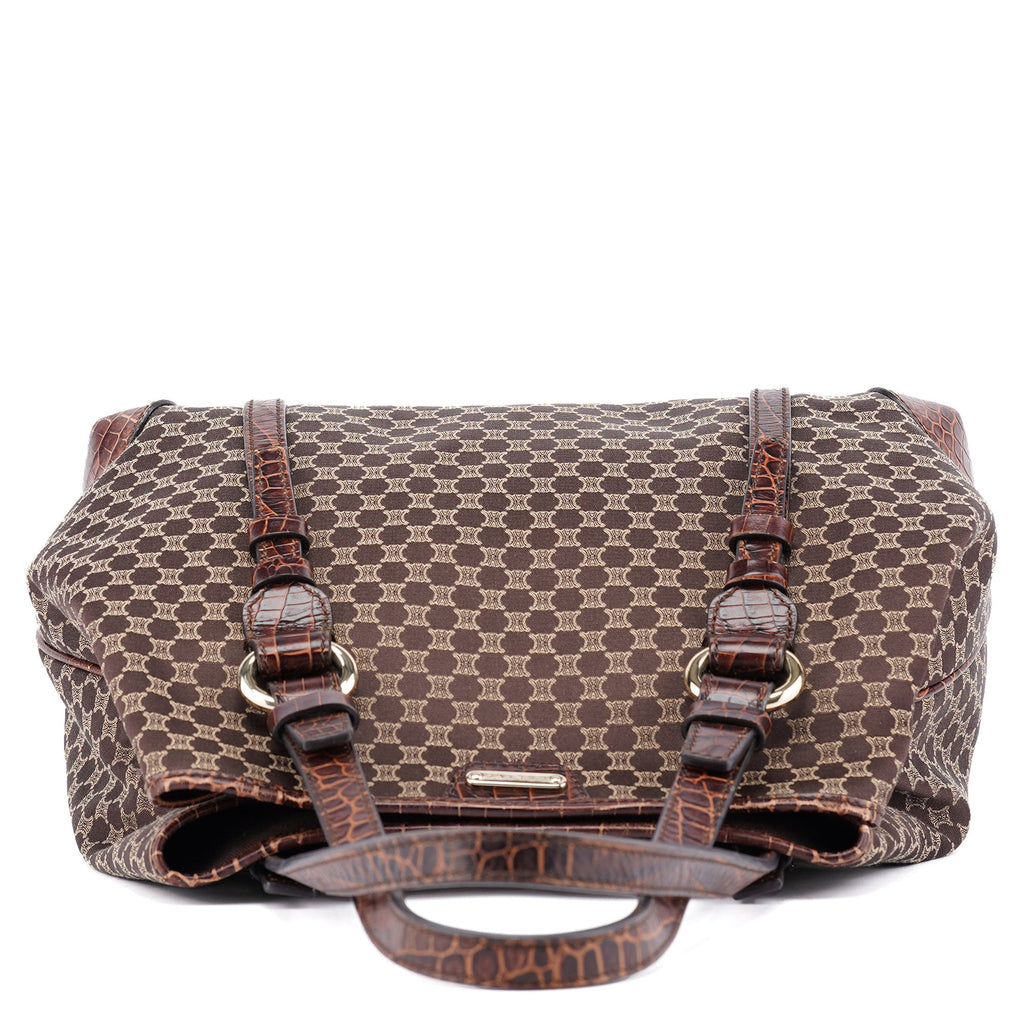 Brown Triomphe CC Croc Embossed Tote Bag