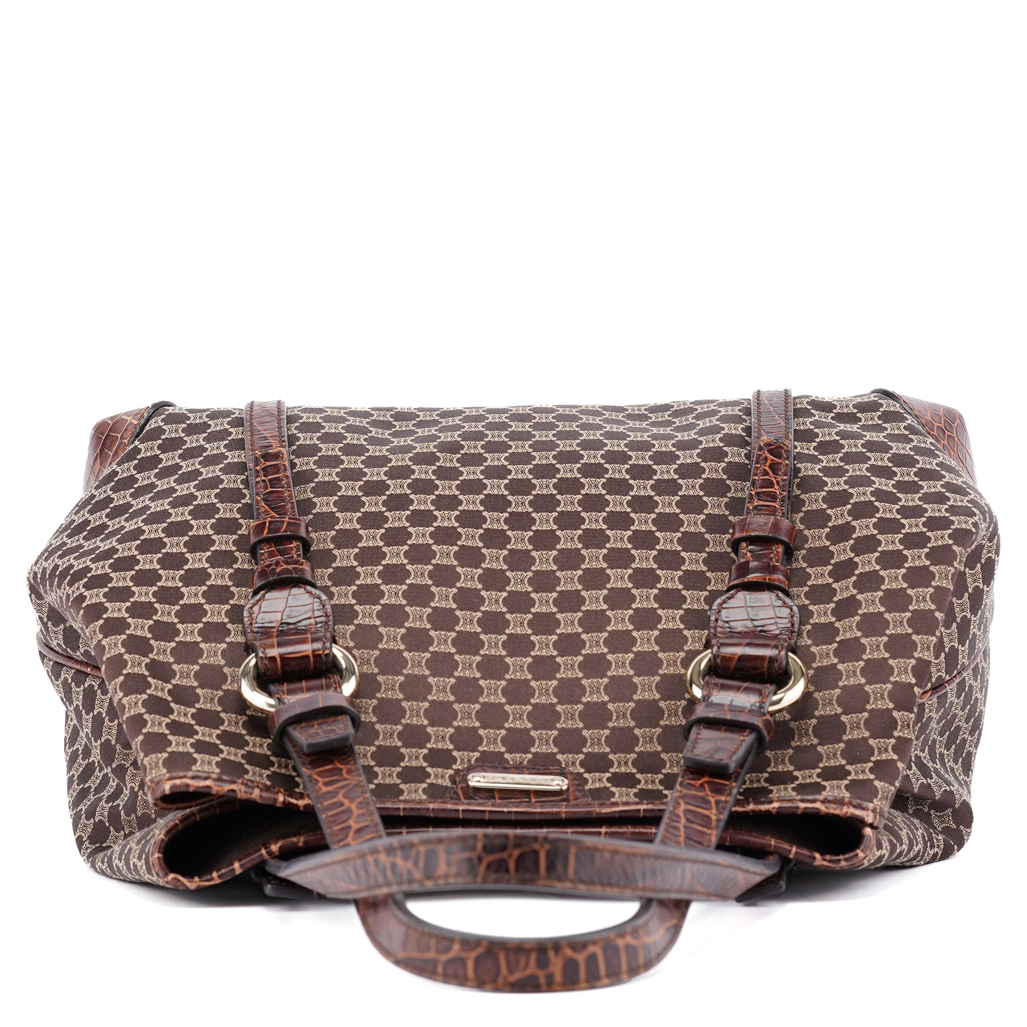 Brown Triomphe CC Croc Embossed Tote Bag