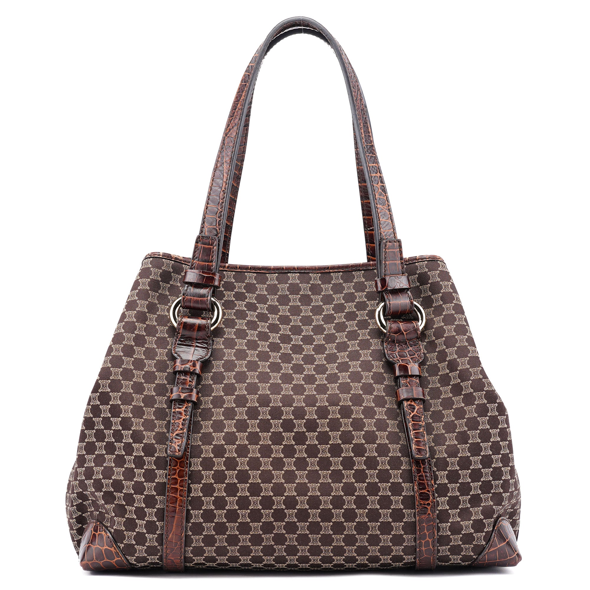 Brown Triomphe CC Croc Embossed Tote Bag