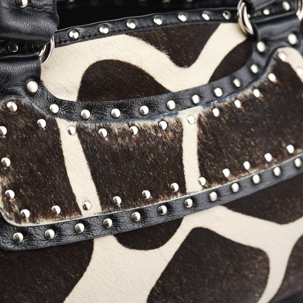 Brown White Boogie Calfhair Tote Bag