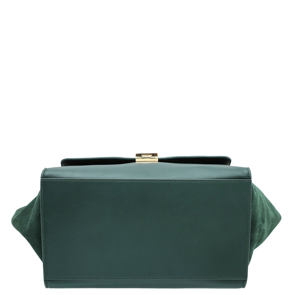 Celine Forest Green Crocodile Trapeze Suide Medium Bag