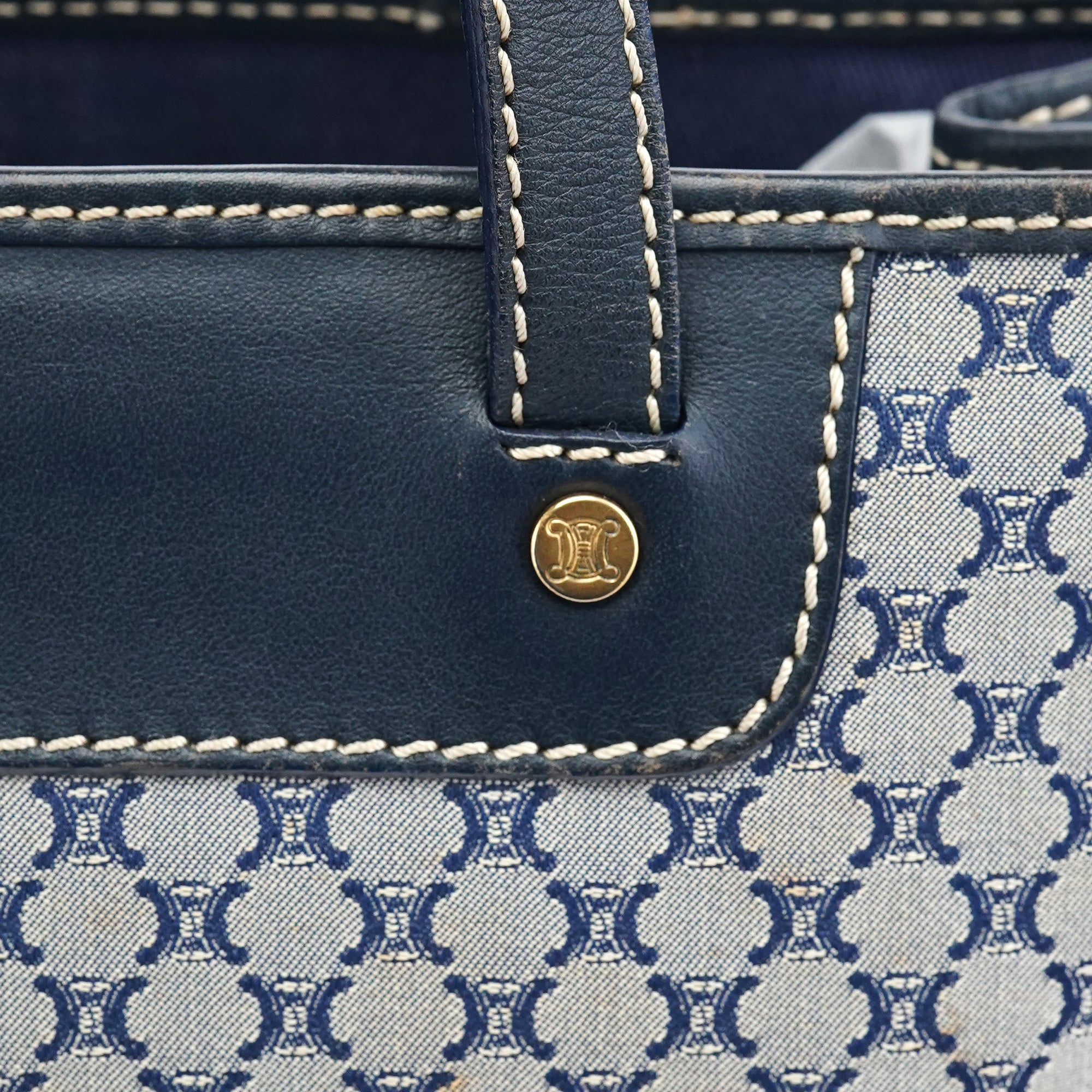 Grey Monogram Leather Tote Bag